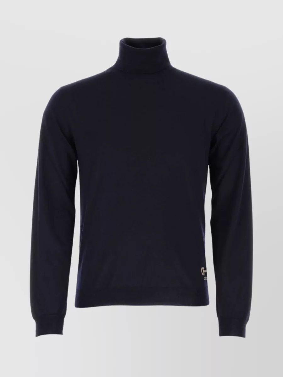 Shop Gucci Wool Turtleneck With Ribbed Cuffs And Hem In Blue