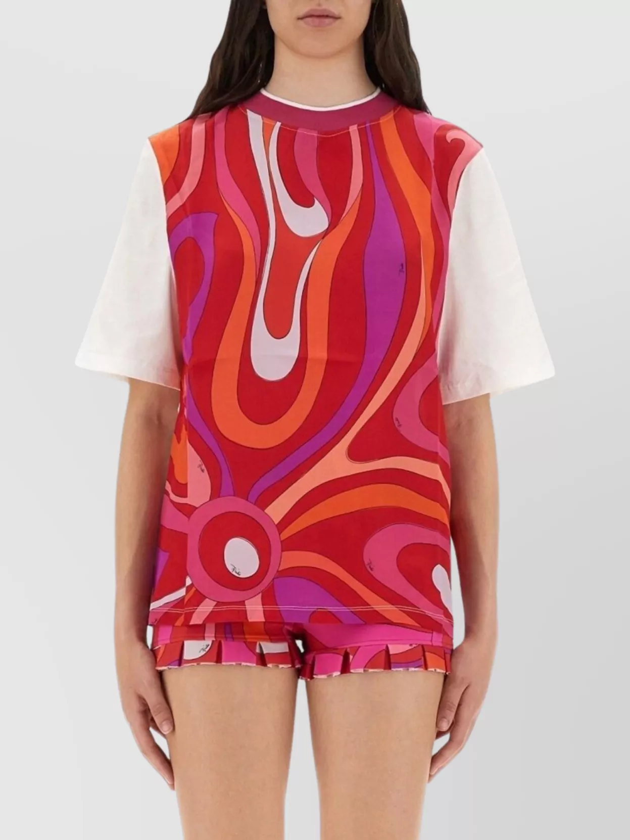 Pucci T-shirt With Colorful Iris Print And Crew Neck In Red