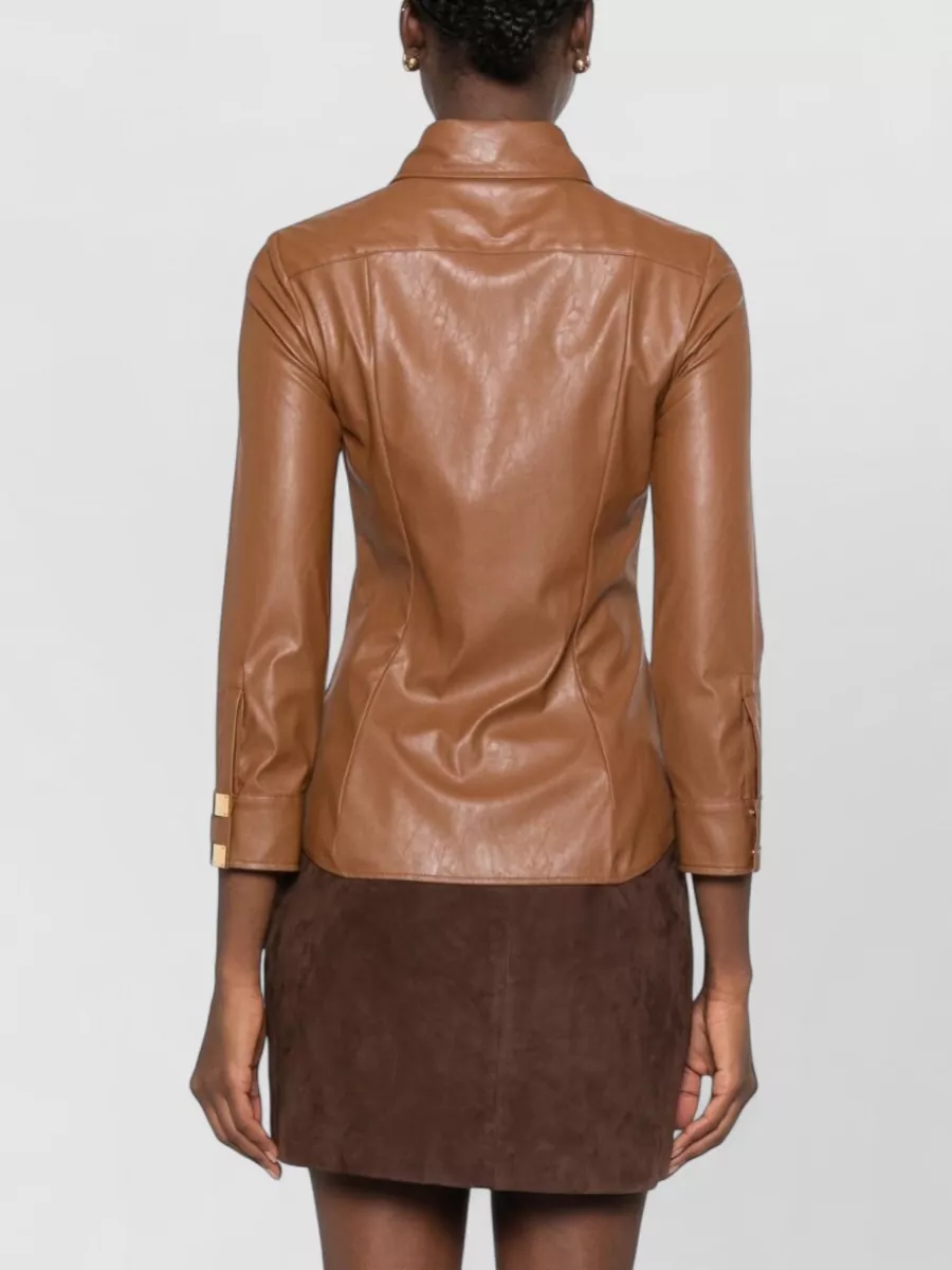Elisabetta Franchi Faux-Leather Long-Sleeve Shirt
