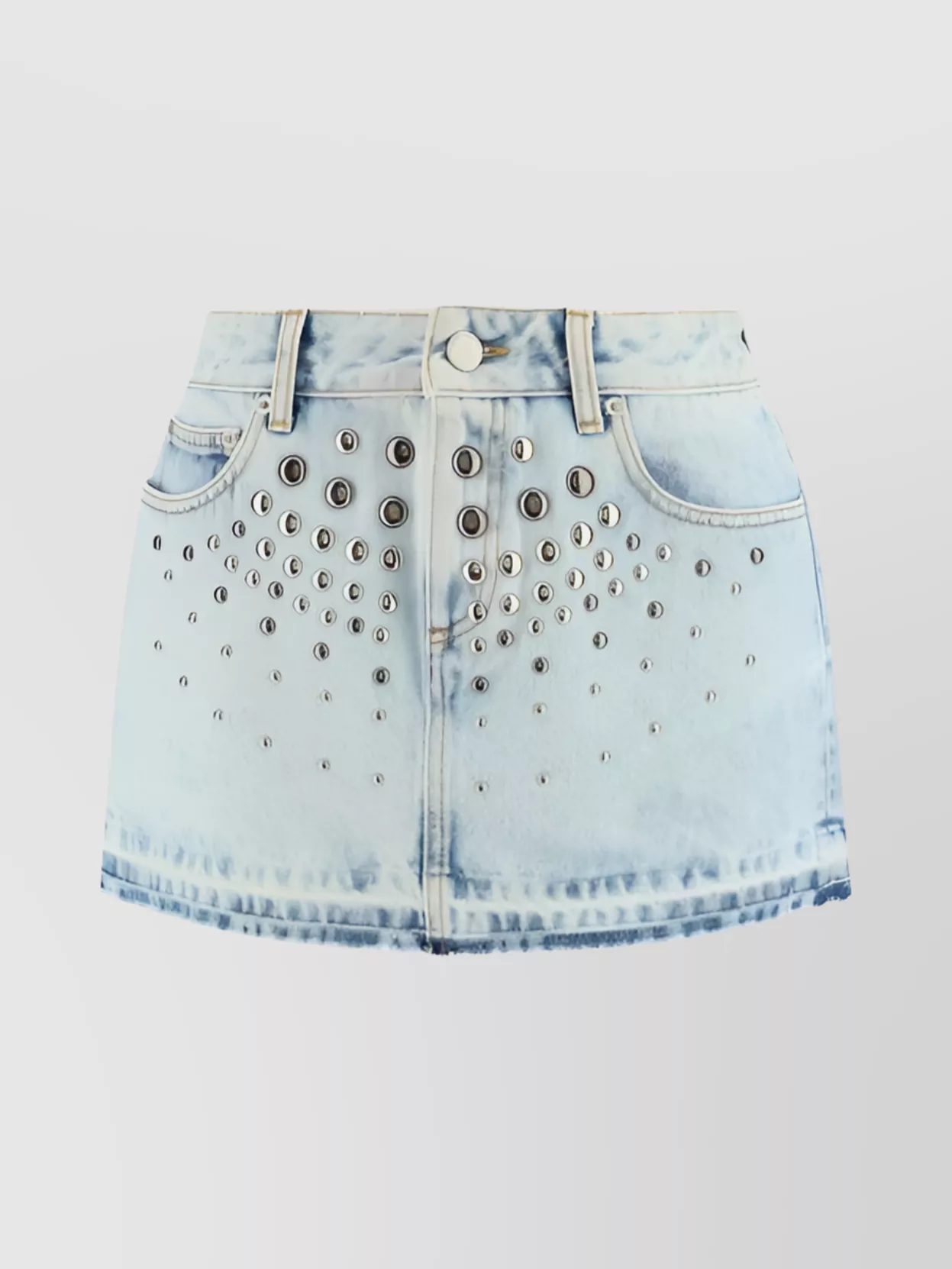 Shop Alessandra Rich Studded Embellishments Mini Denim Skirt