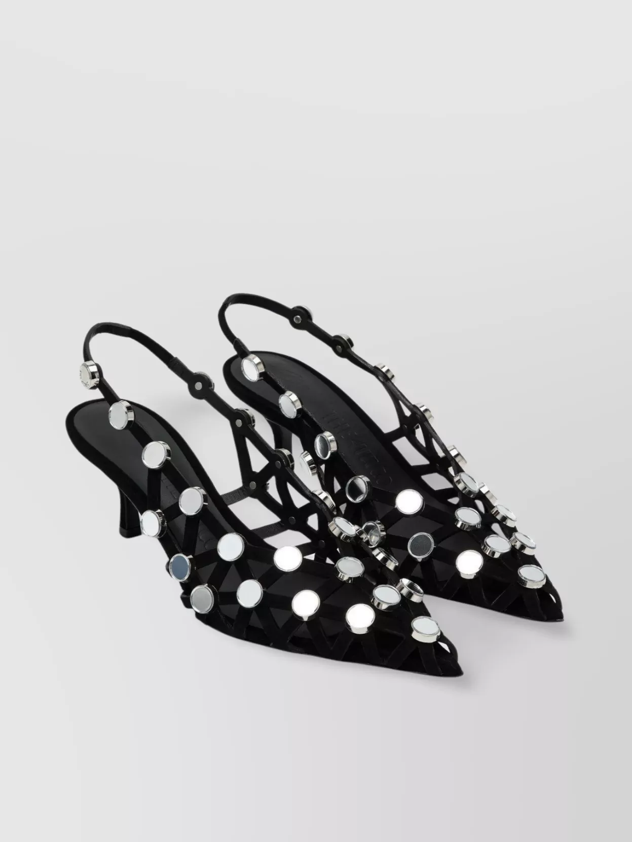 Attico Grid Slingback Embellished Kitten Heel Pumps