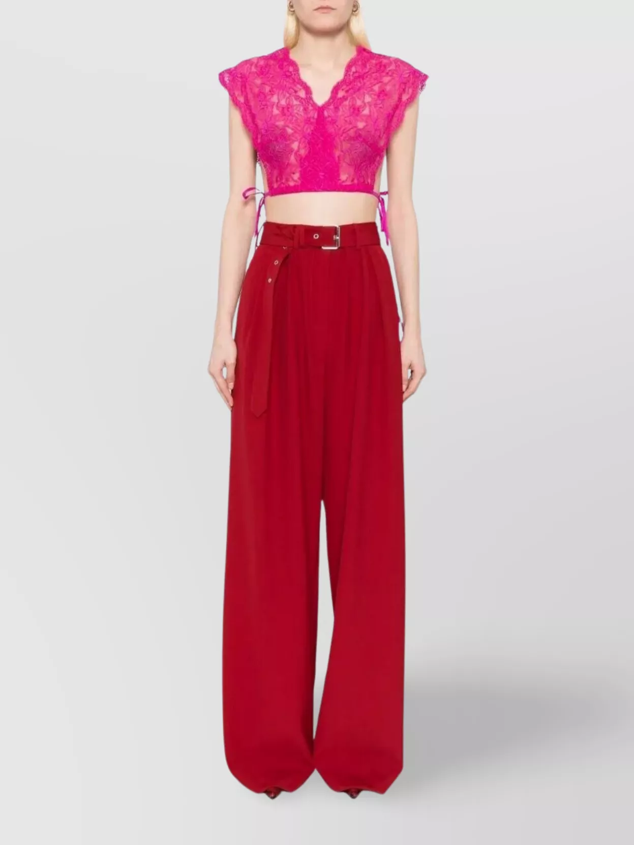 Dries Van Noten Wide Leg High Waist Trousers With Eyelet In Red