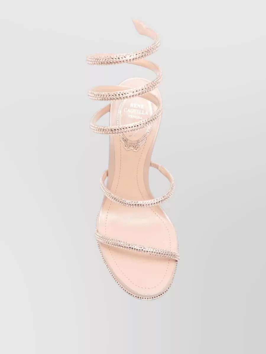 Rene Caovilla Leather Crystal-Embellished Wrap-Around Heel Sandals