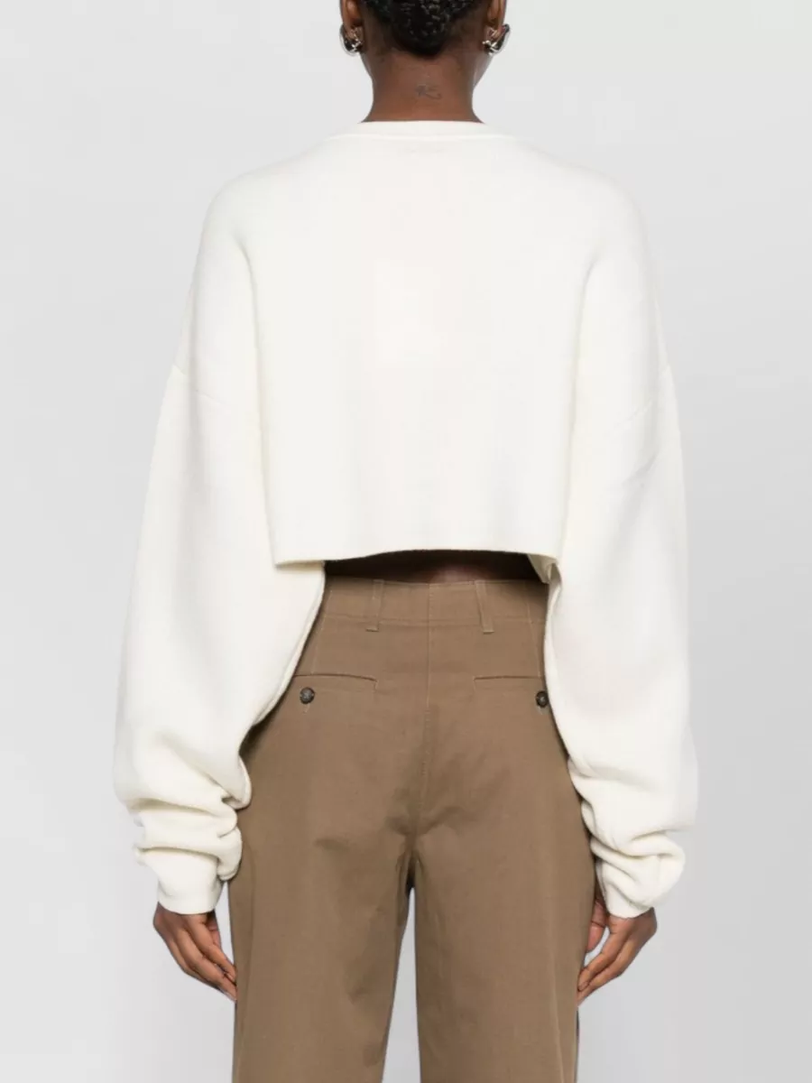 Totême Wool Cropped Cardigan Round Neck Long Sleeves