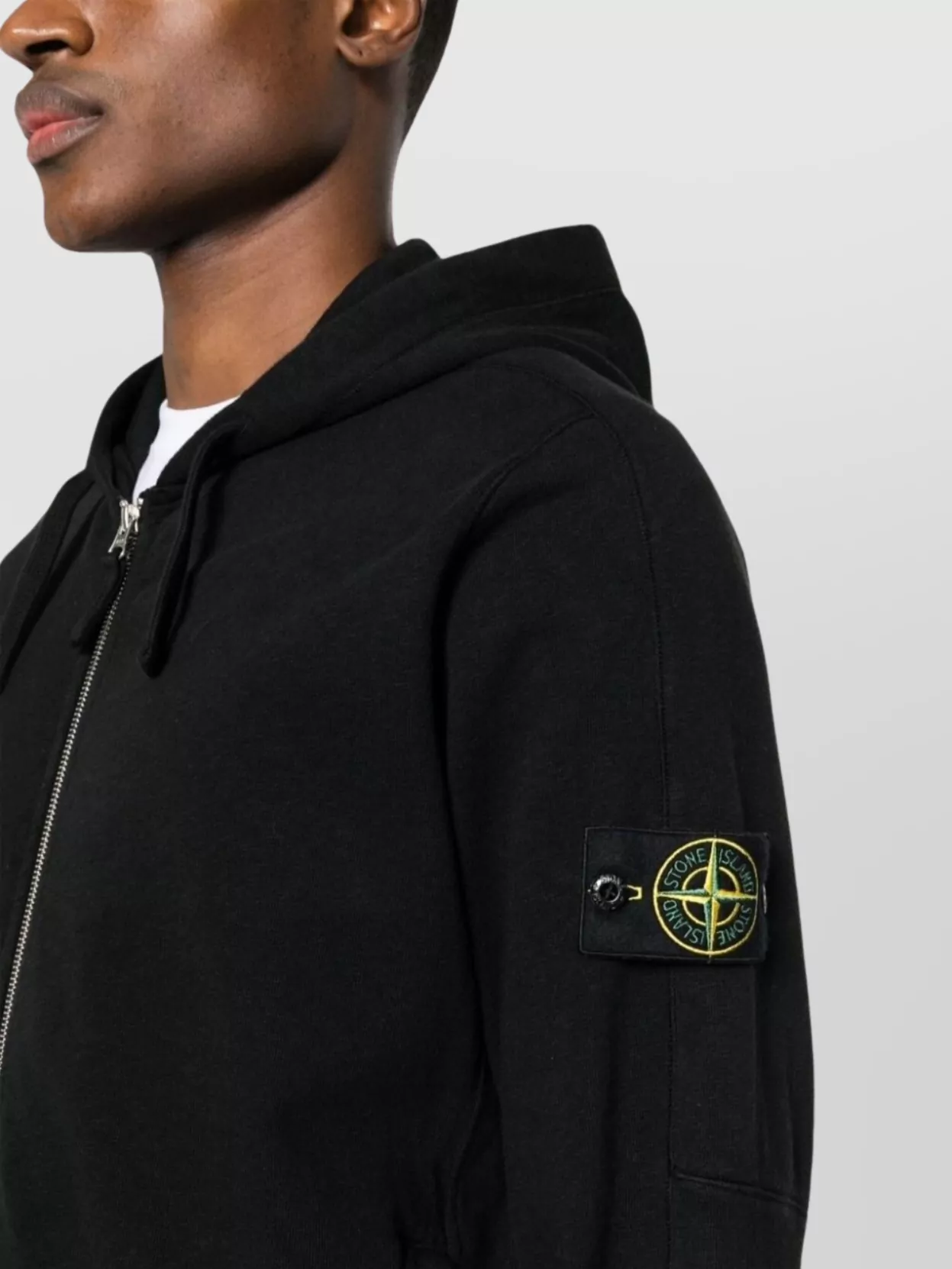 Stone Island Ribbed Hooded Track Top With Overstitched Seams