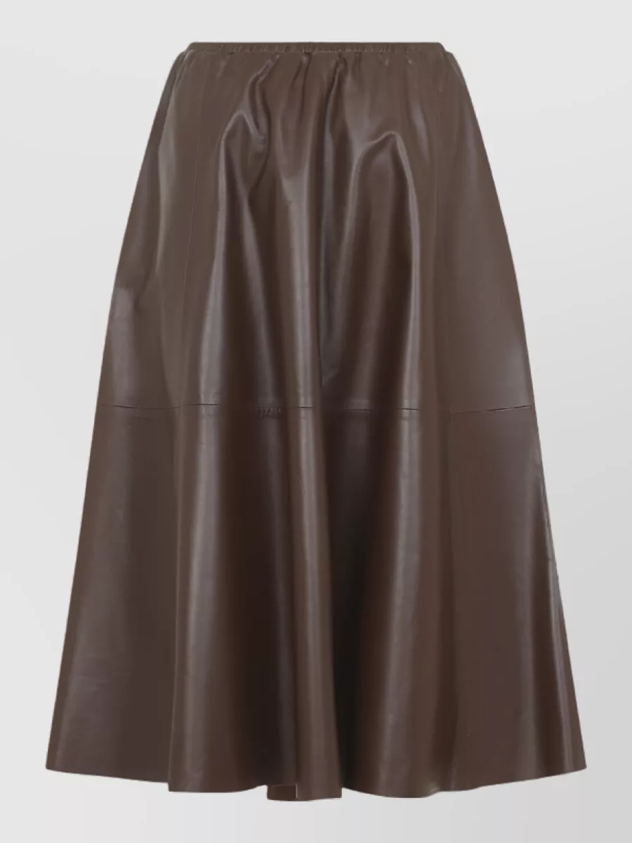 Alberta Ferretti Leather Gathered High-Rise Midi A-Line Skirt