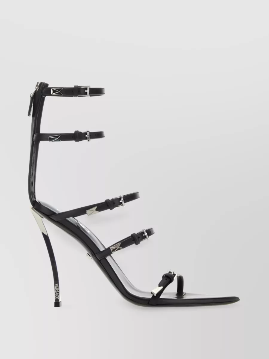 Shop Versace Pin-point 120mm Strappy Sandals In Black