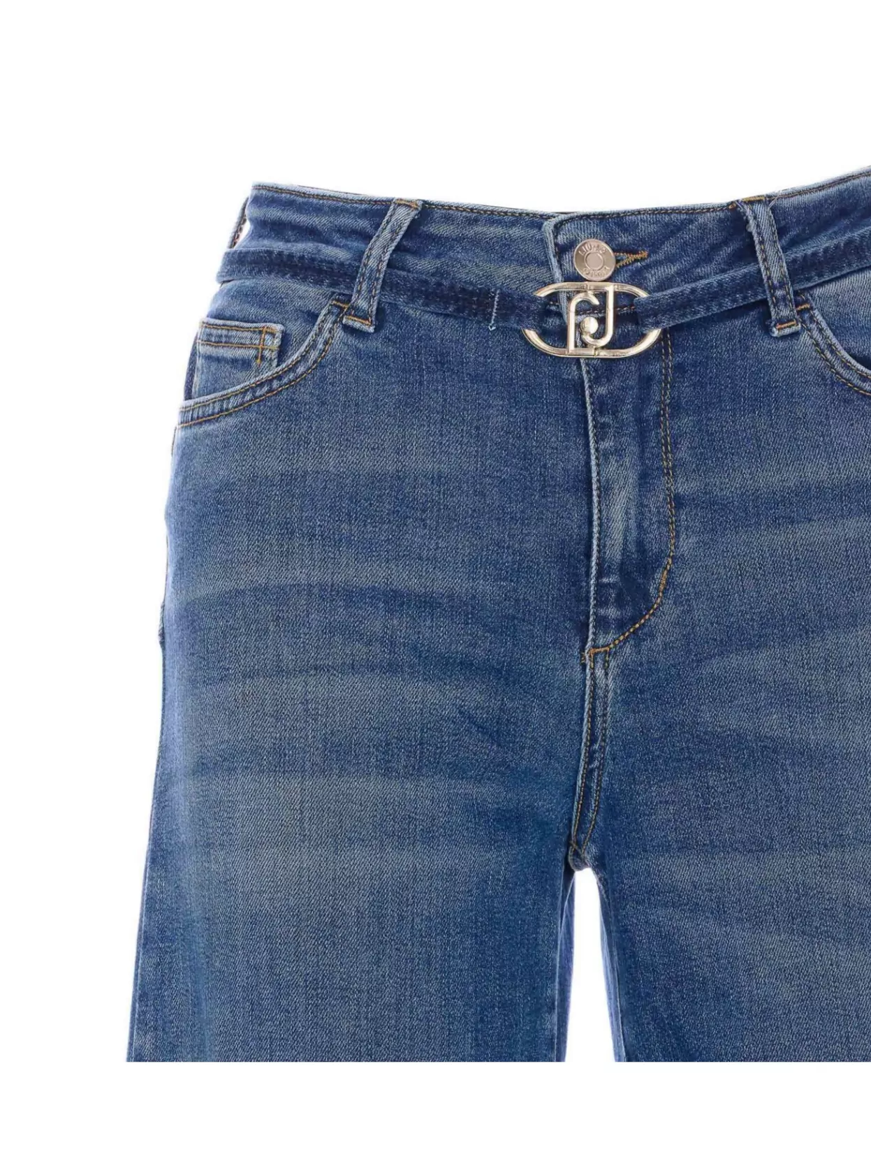 LIU •JO WIDE CUFFS DENIM JEANS TROUSERS WITH 5 POCKETS