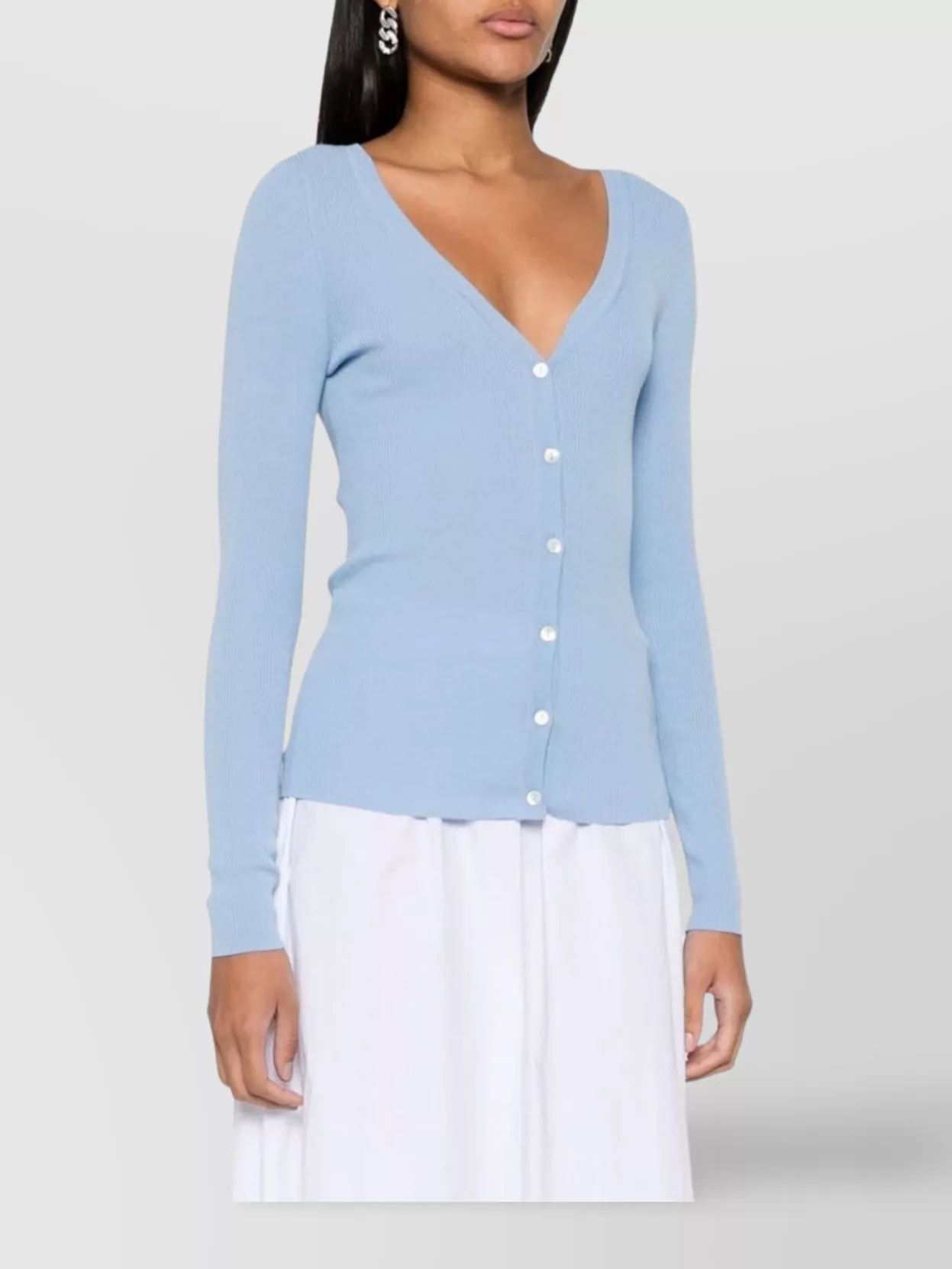 Parosh Fitted Cotton Blend Ribbed Knit Cardigan