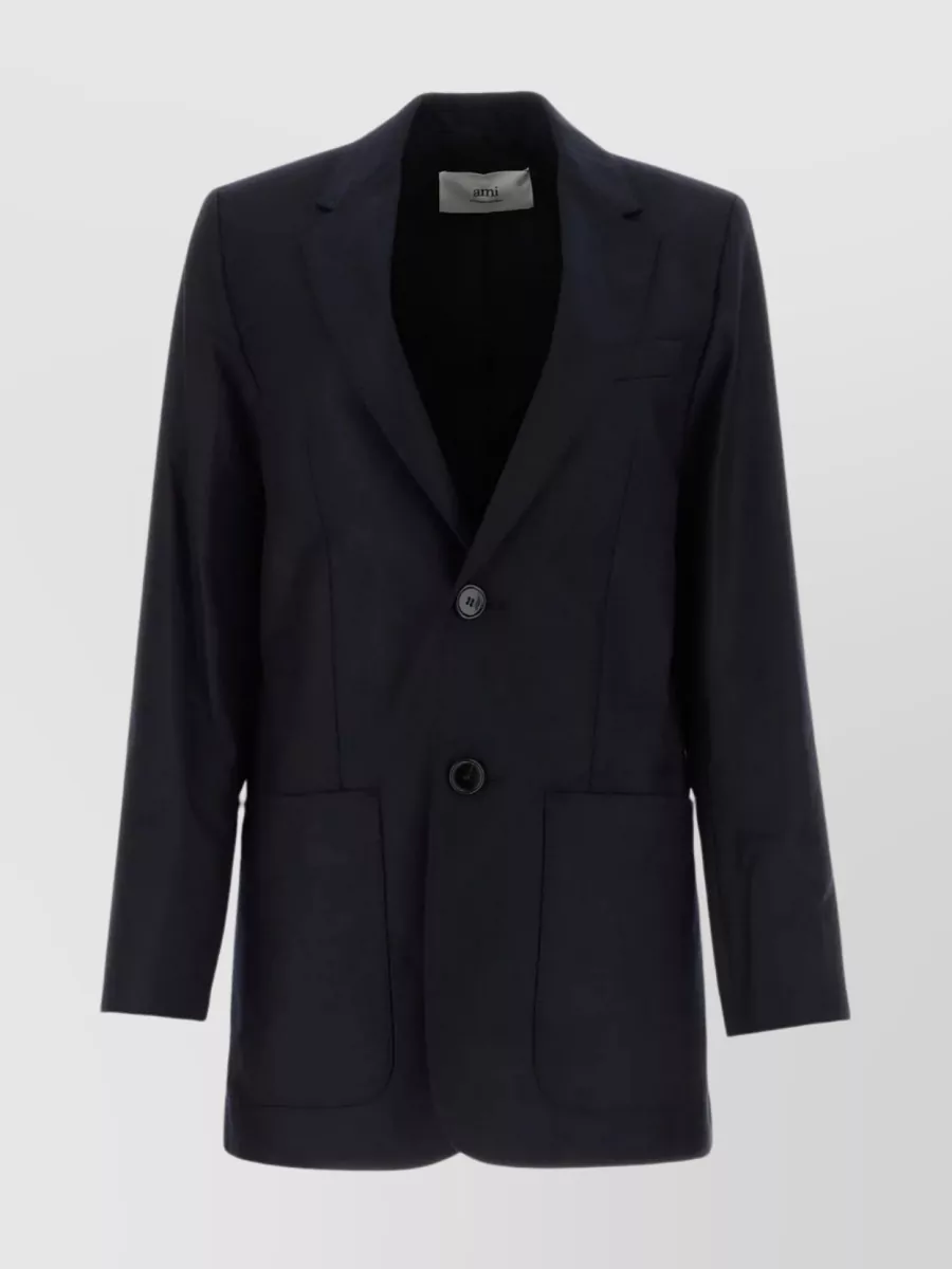 Shop Ami Alexandre Mattiussi Wool Blazer With Back Slit And Front Pockets In Blue