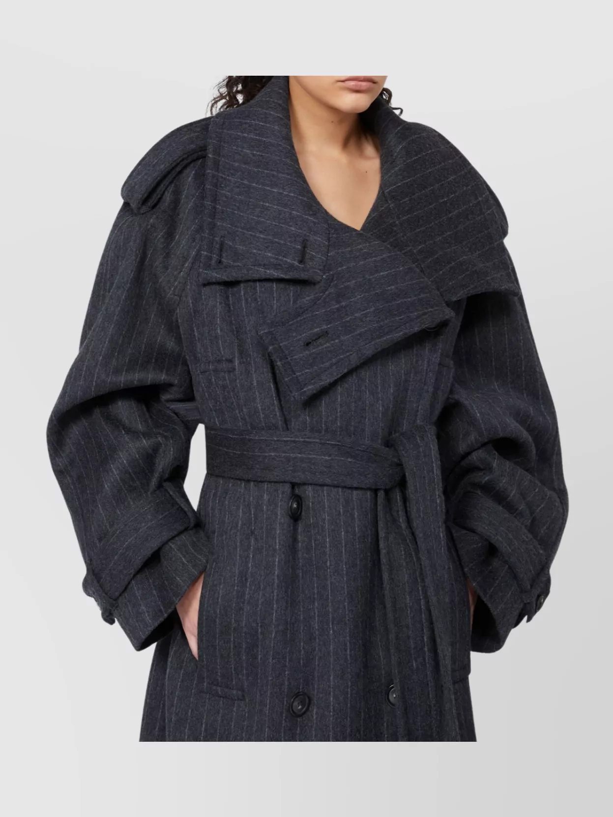 Sportmax Wool Trench Coat Pinstriped