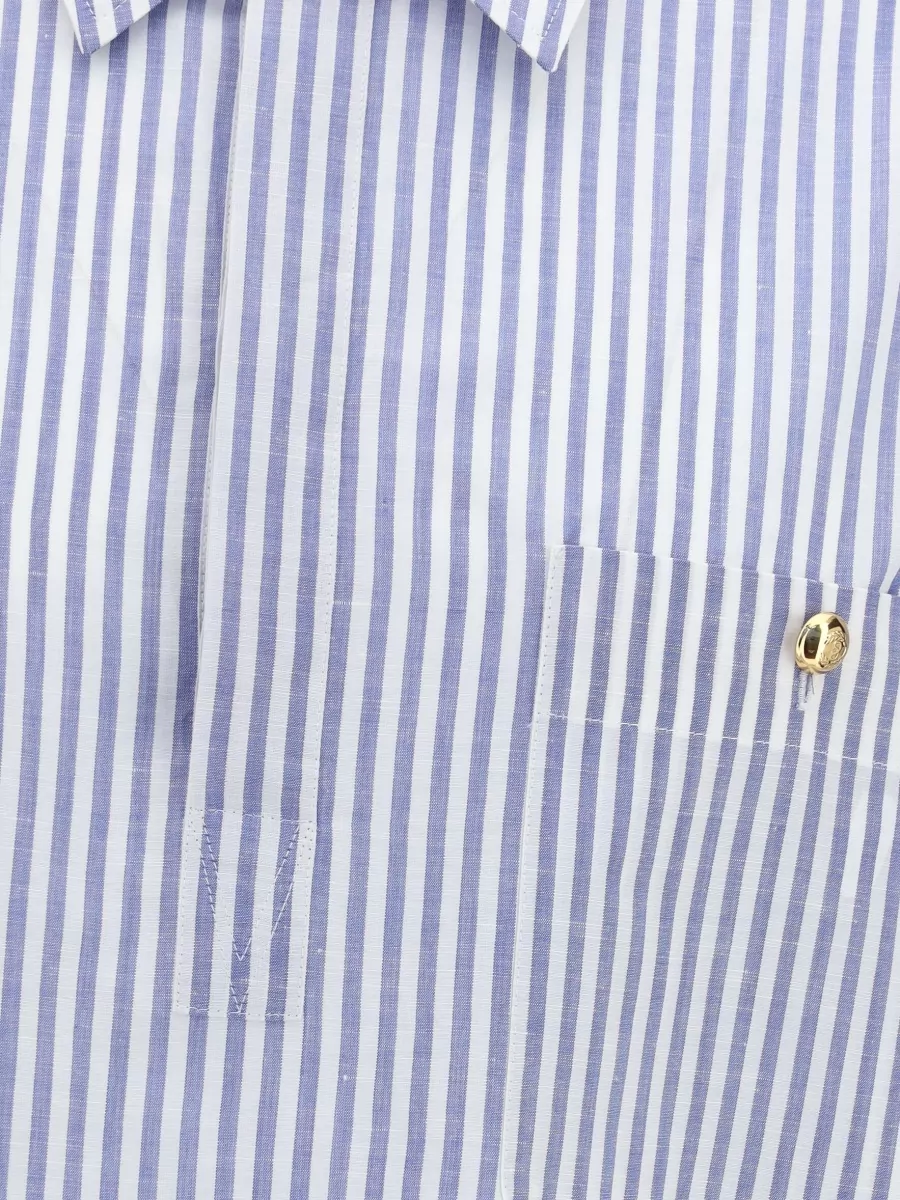 Valentino Linen-Blend Striped Short-Sleeve Shirt