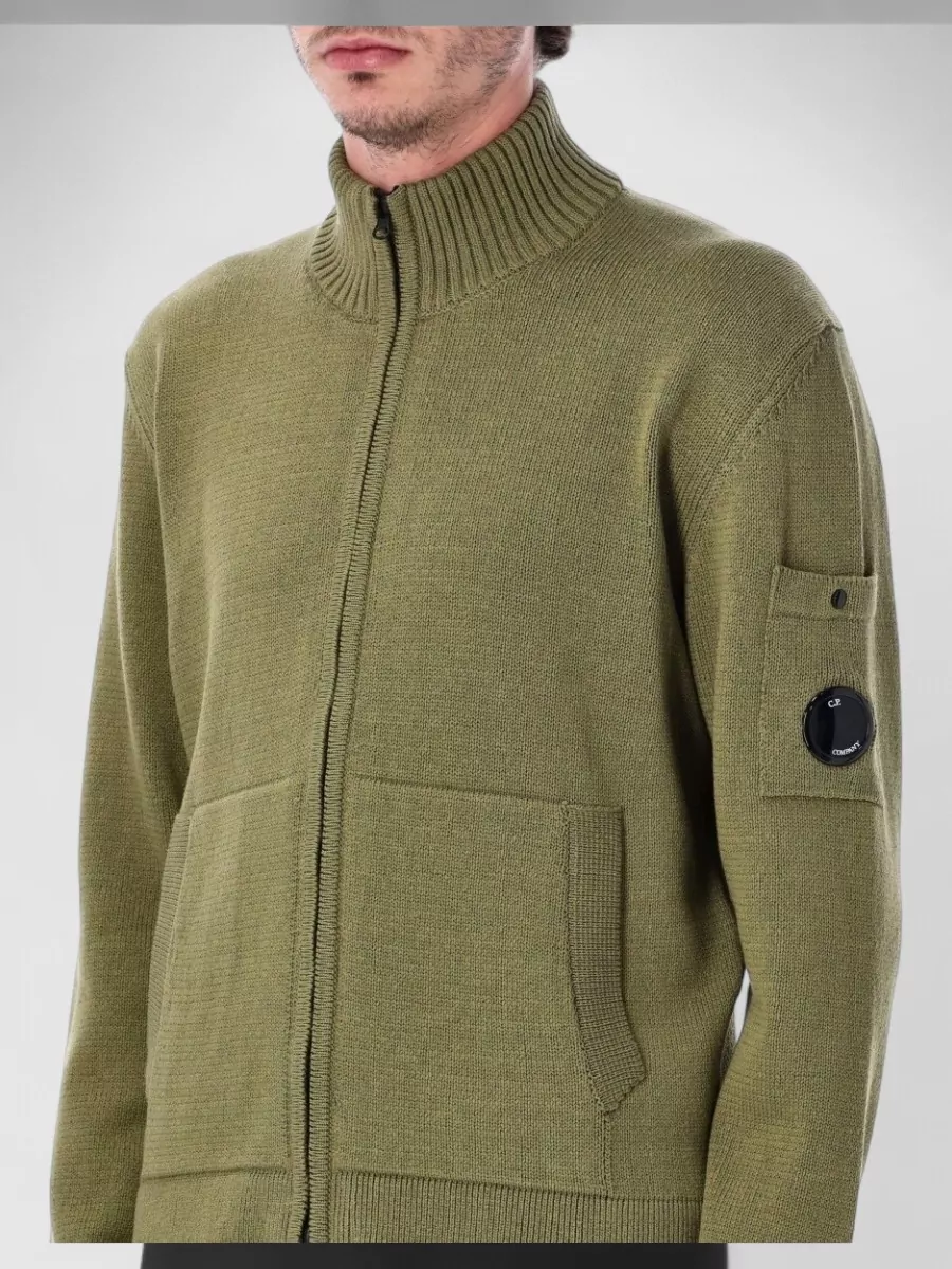 C.p. Company Cotton Ribbed High-Neck Zip Cardigan