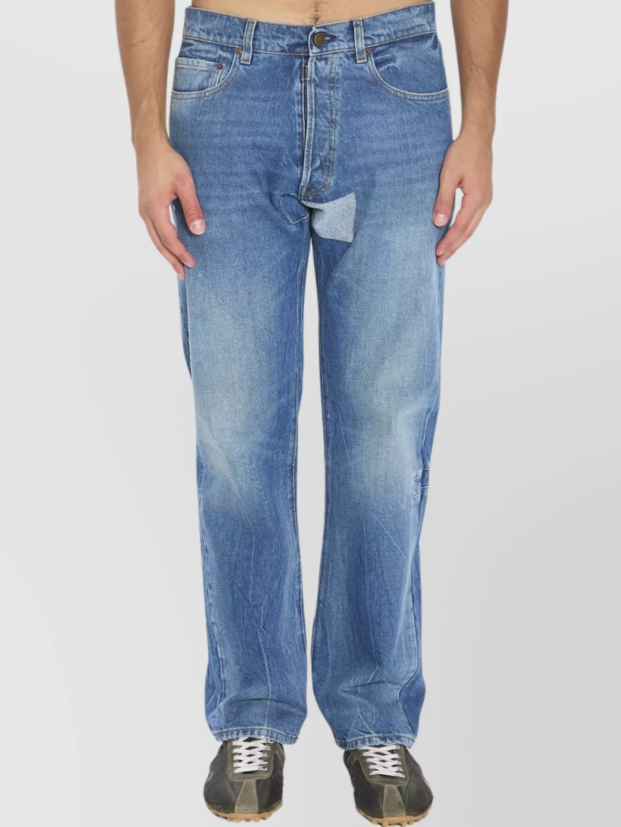 Maison Margiela Denim Trousers Featuring Front Patch In Blue