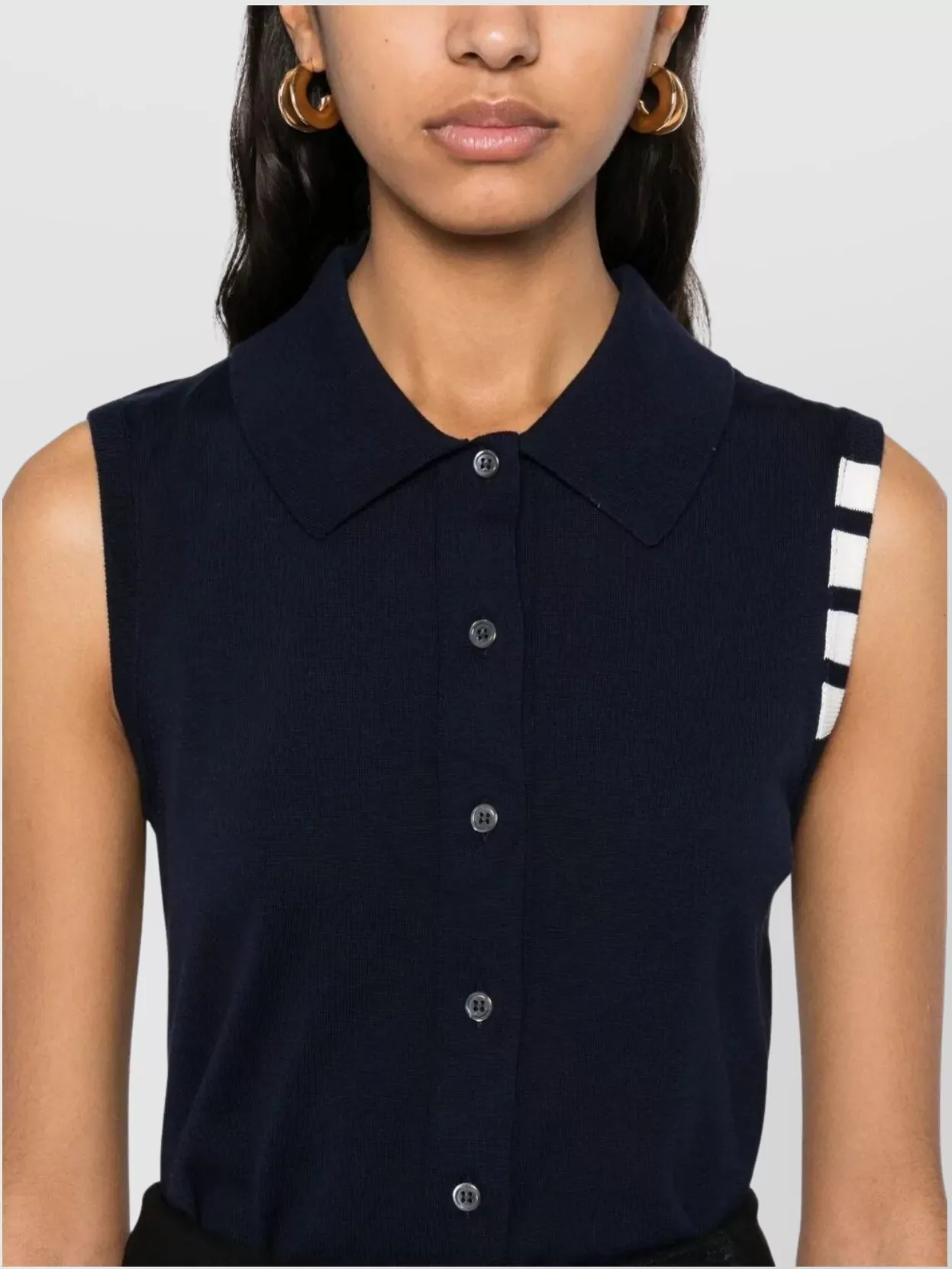 Thom Browne Sleeveless Cropped Buttondown With 4 Bar Stripe