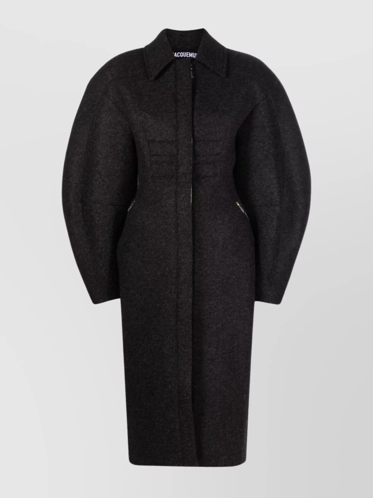 Shop Jacquemus Croissant Oversized Sleeves Textured Mid-length Coat In Black