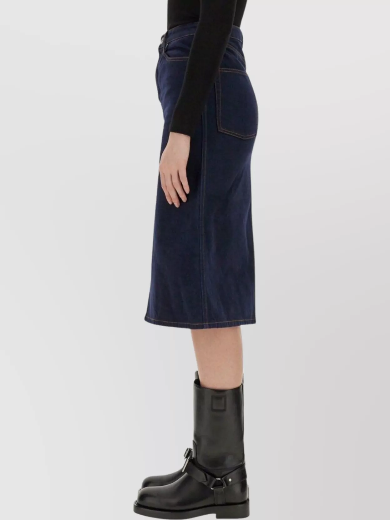 Burberry Blue Denim Midi Skirt In Cotton Woman In Blue