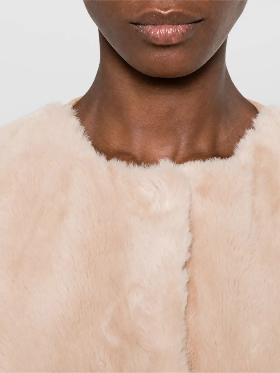 Forte Forte Wool Faux Fur Panel Round Neck Long Sleeve Coat