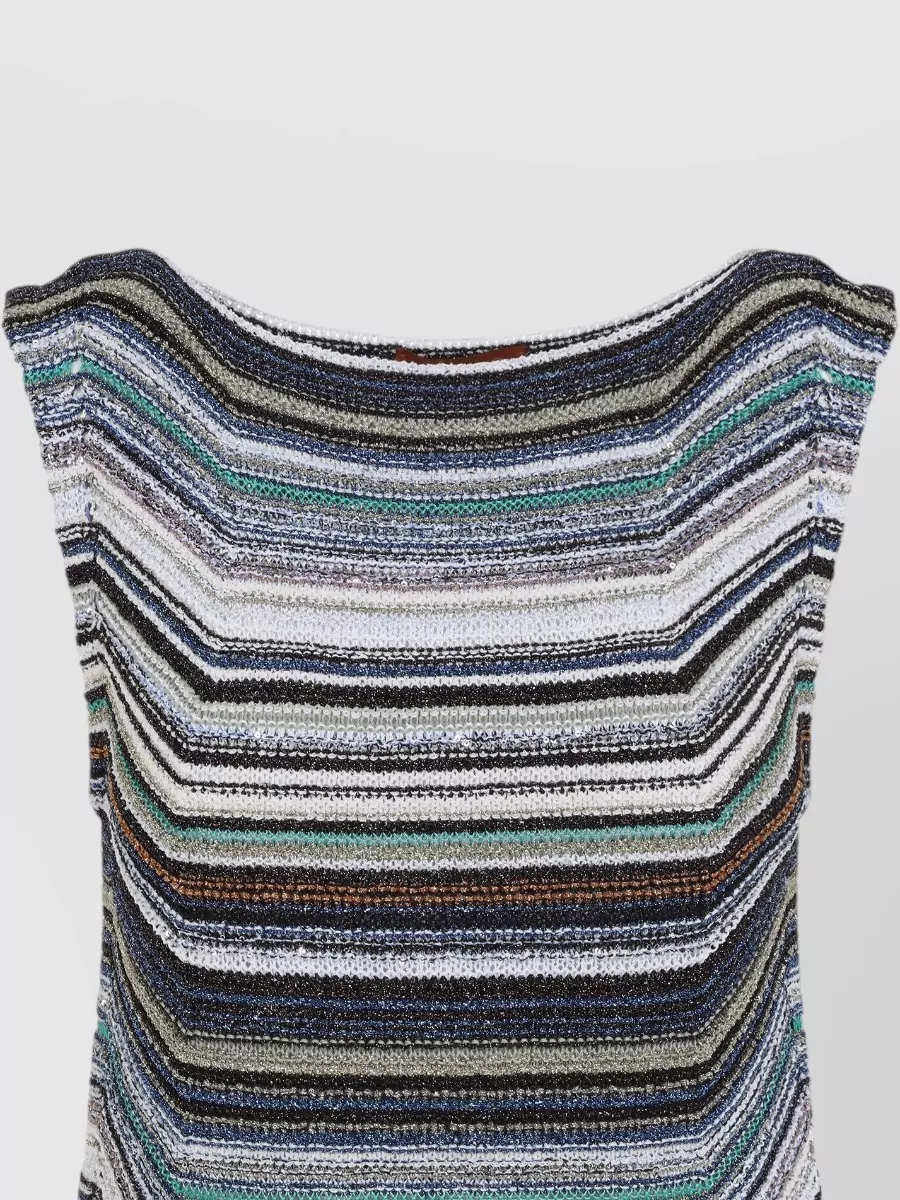 Missoni Striped Sleeveless Boat Neck Flared Mini Dress