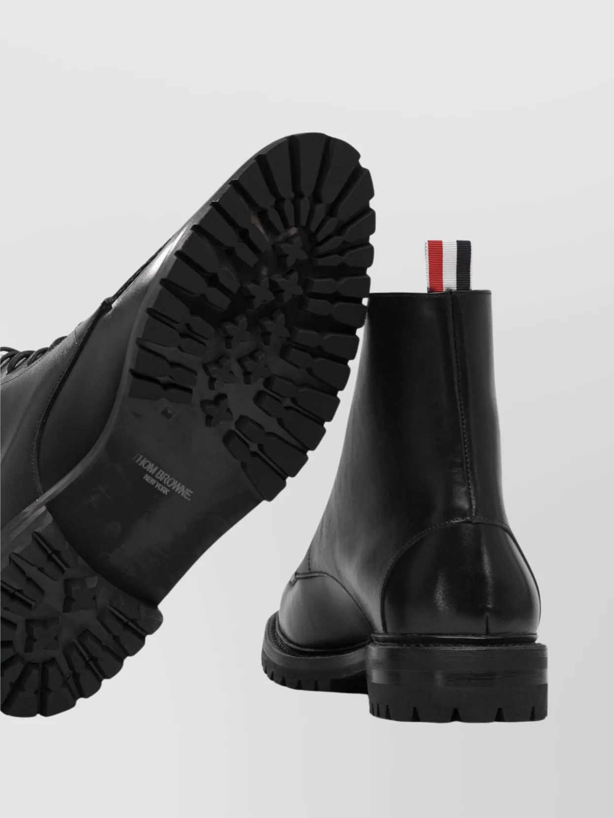 Thom Browne Ankle Length Lug Sole Boots With Pull Tab