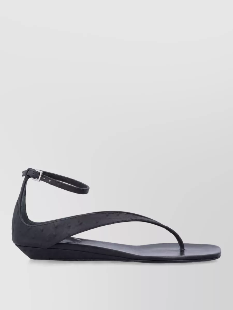 Loulou Leather Ostrich-Effect Flip Flop Sandals