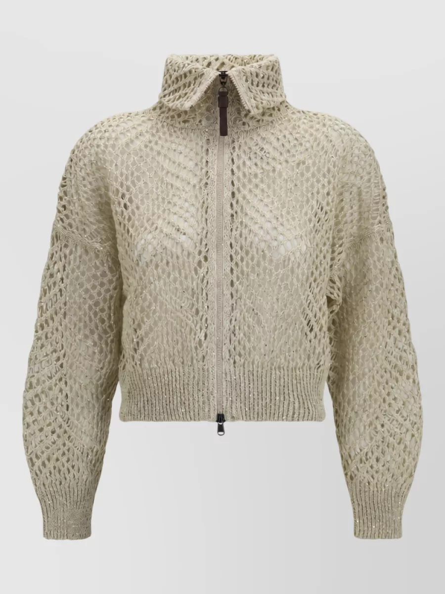 Brunello Cucinelli open-knit zip-up cardigan
