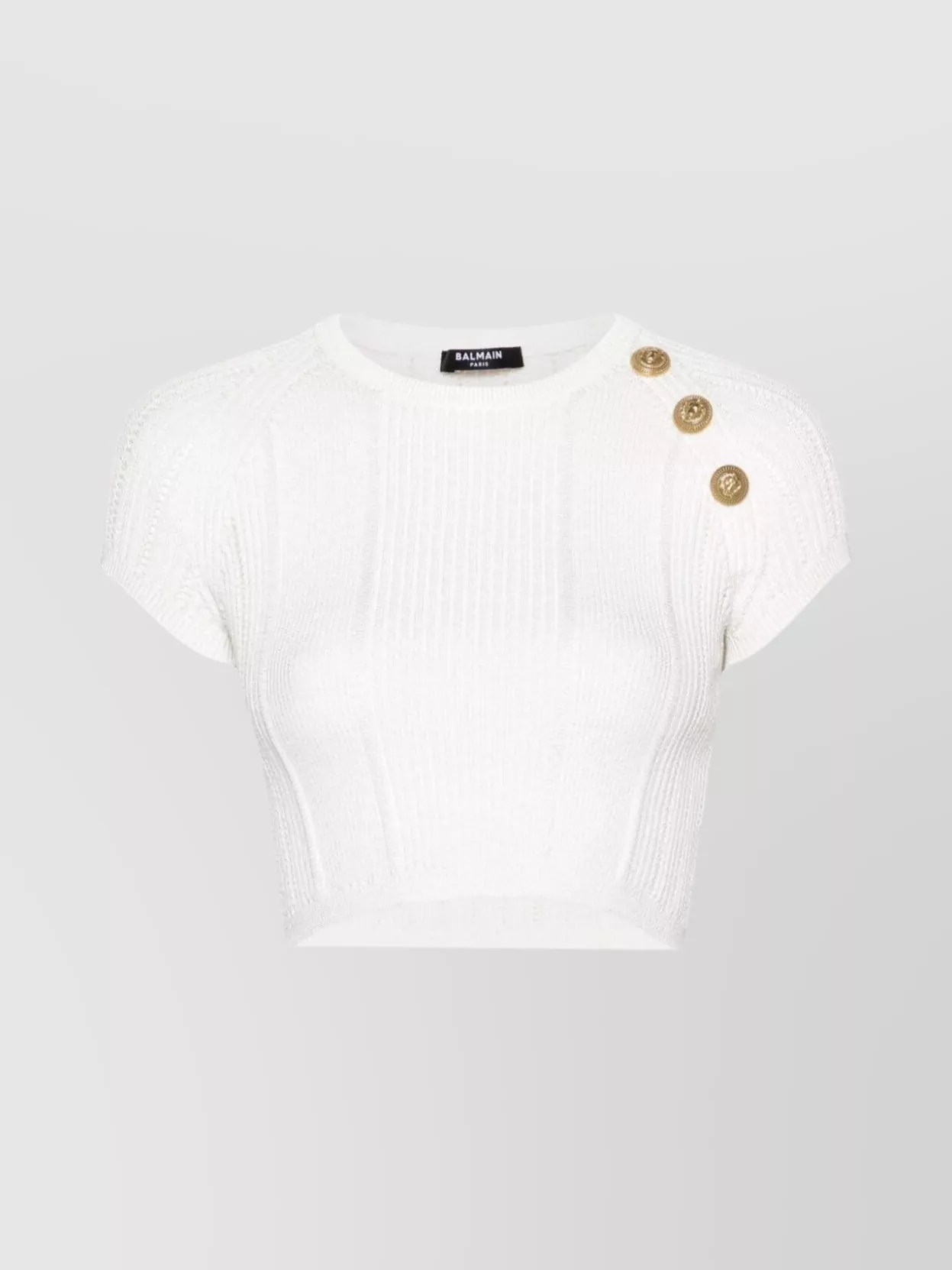 Shop Balmain Ribbed Knit Top With 3-button Embellishments