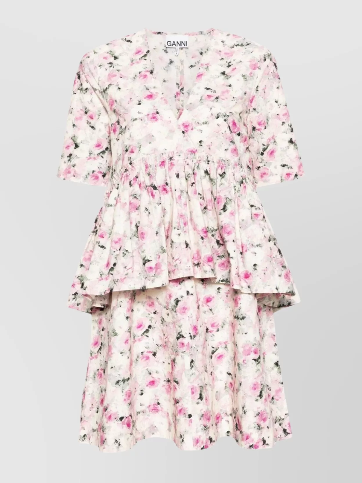Shop Ganni Floral Print Tiered Dress