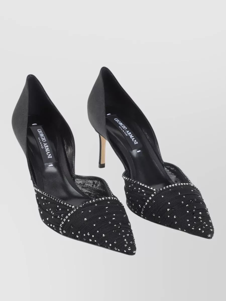 Giorgio Armani Satin And Tulle Rhinestone-Embellished Pumps