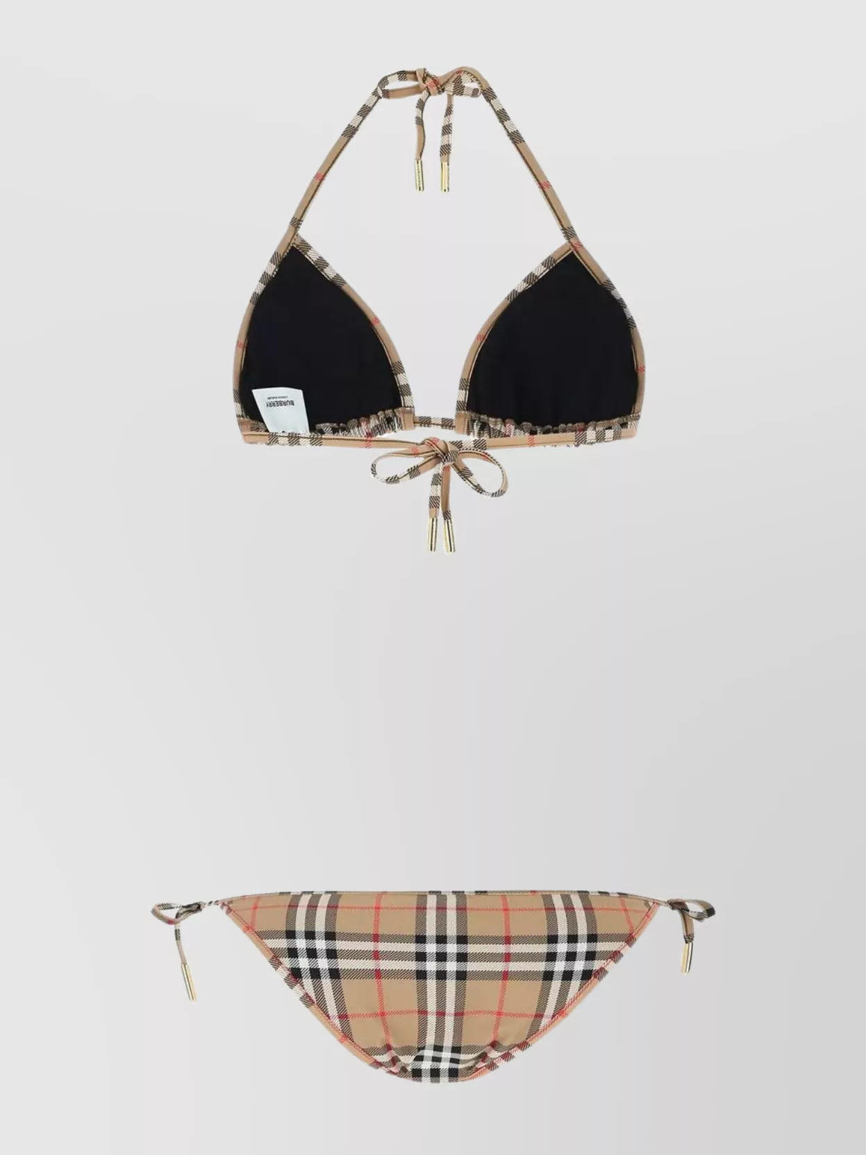 Shop Burberry Checkered Pattern Triangle Bikini With Metal Accents