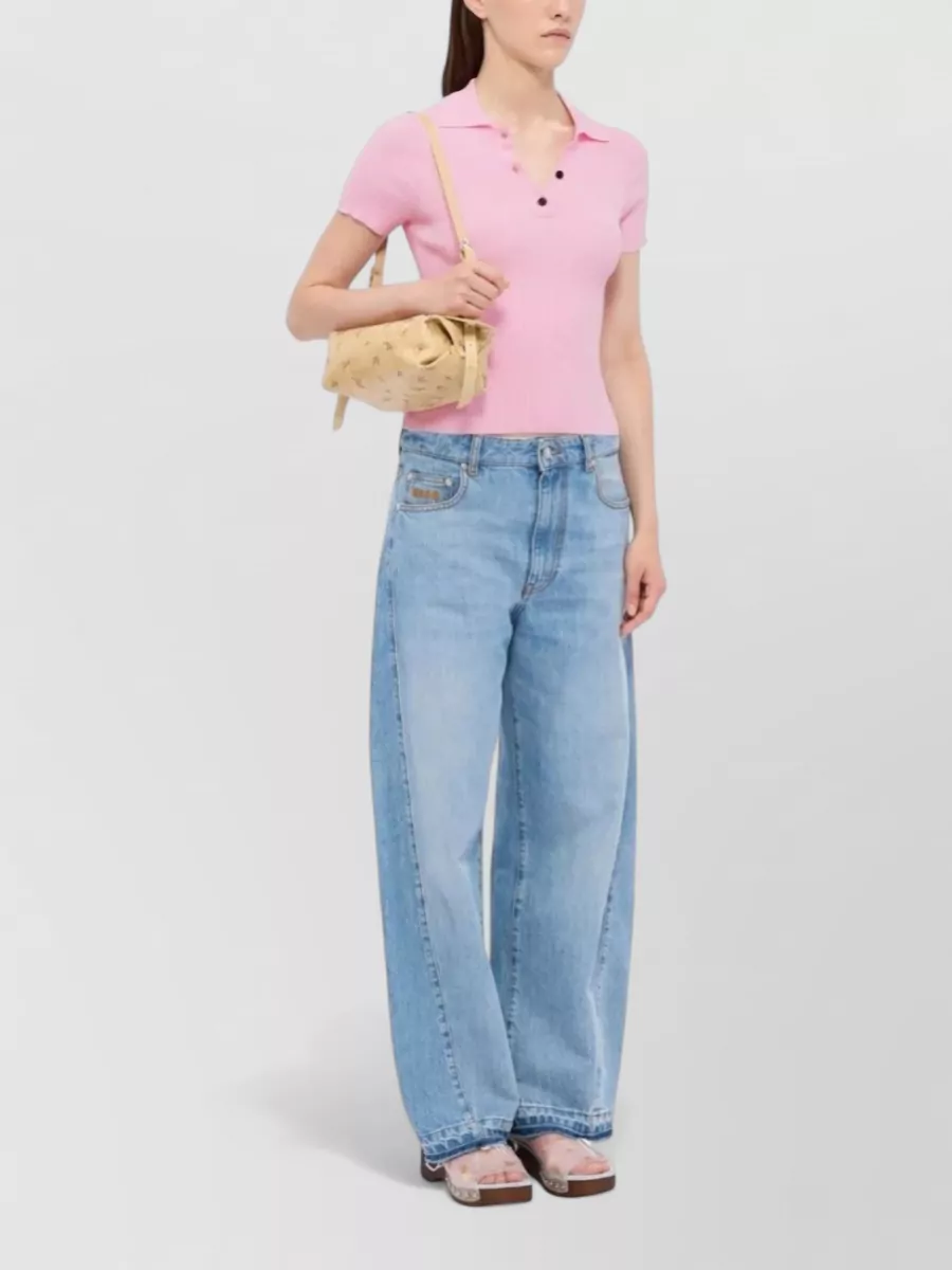 Msgm Ribbed Short-Sleeve Polo Top
