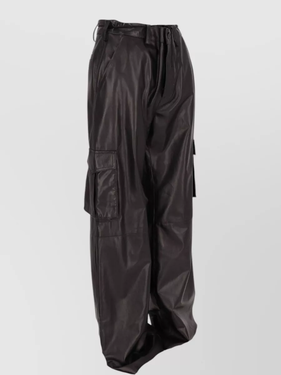 La Rose Leather Wide-Leg Cargo Trousers