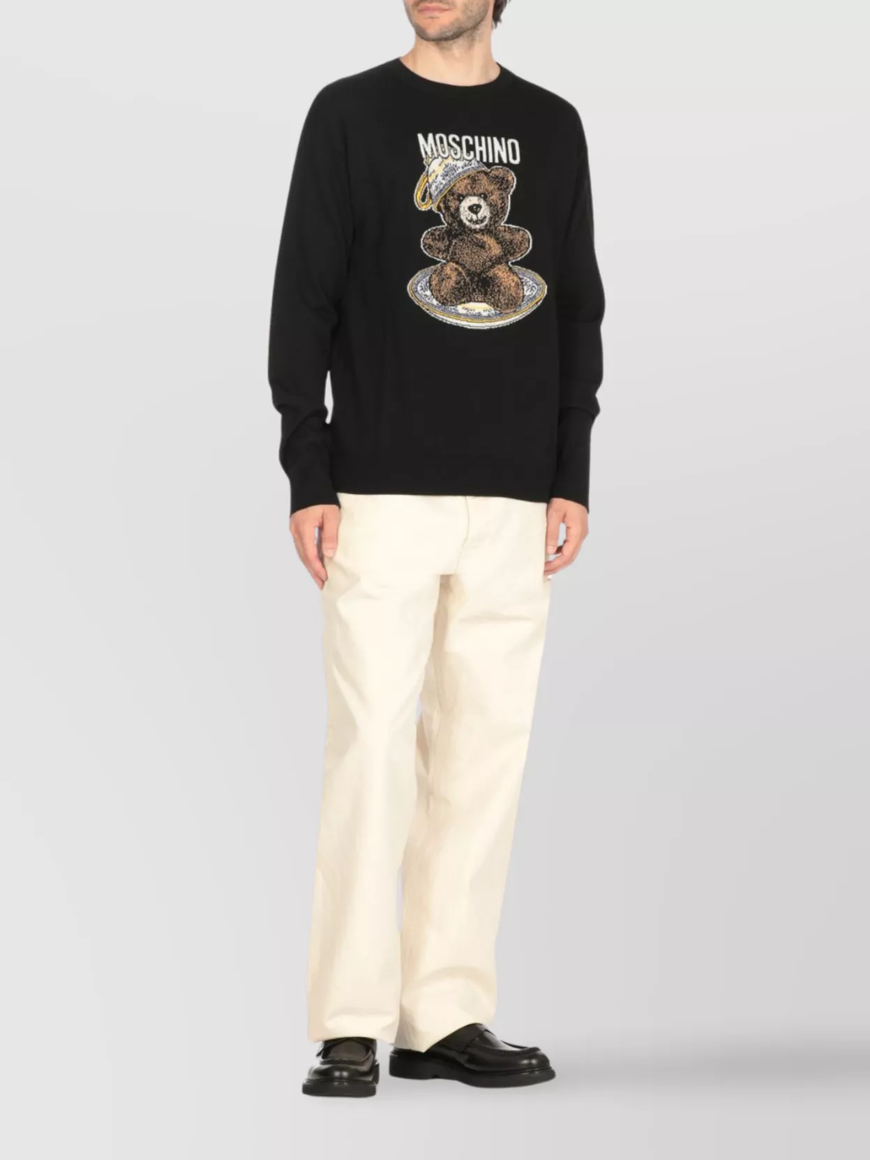 Moschino Bear Embroidered Crewneck Sweater In Black