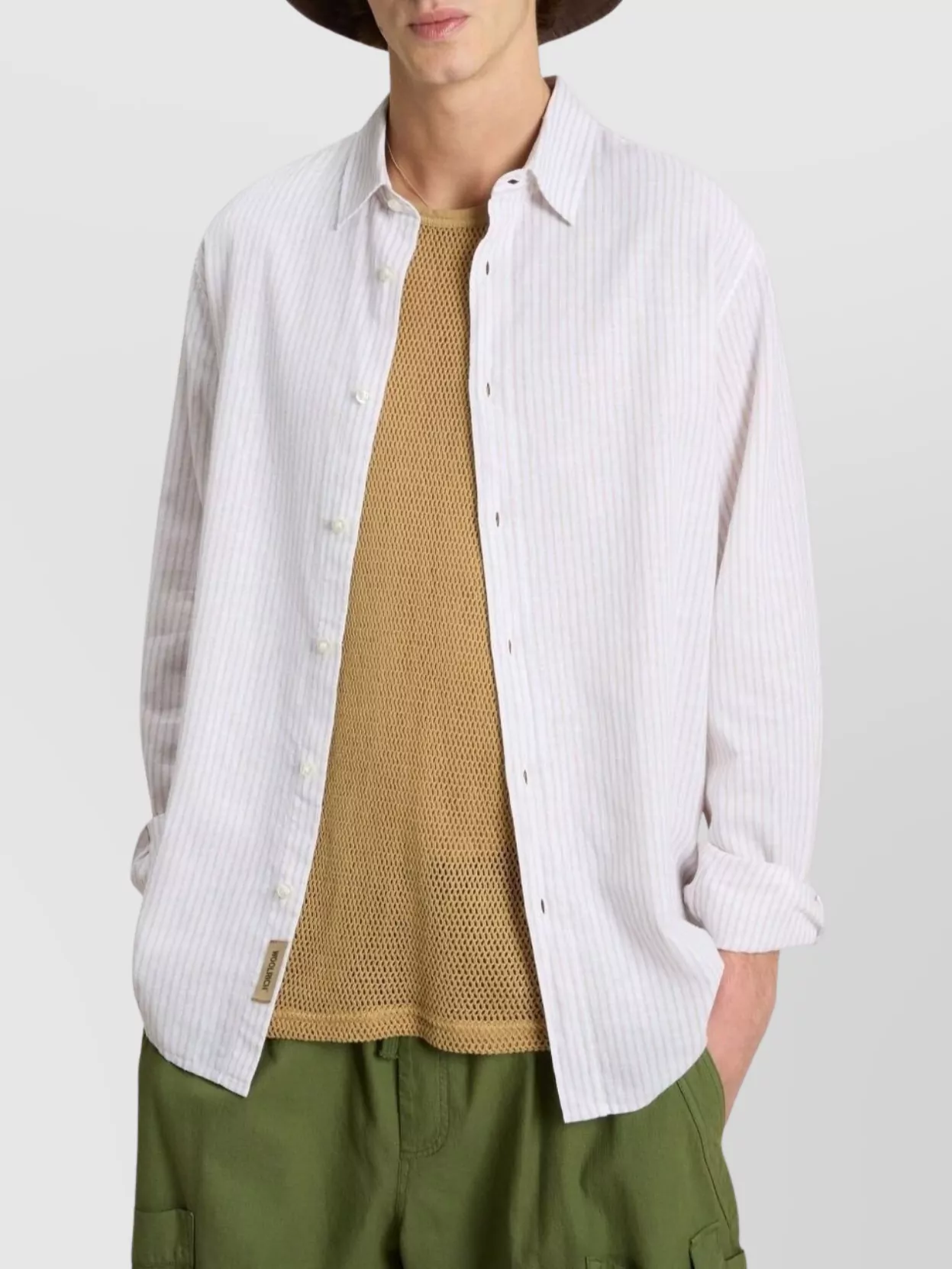 Woolrich Linen And Cotton Shirt With Vertical Stripes