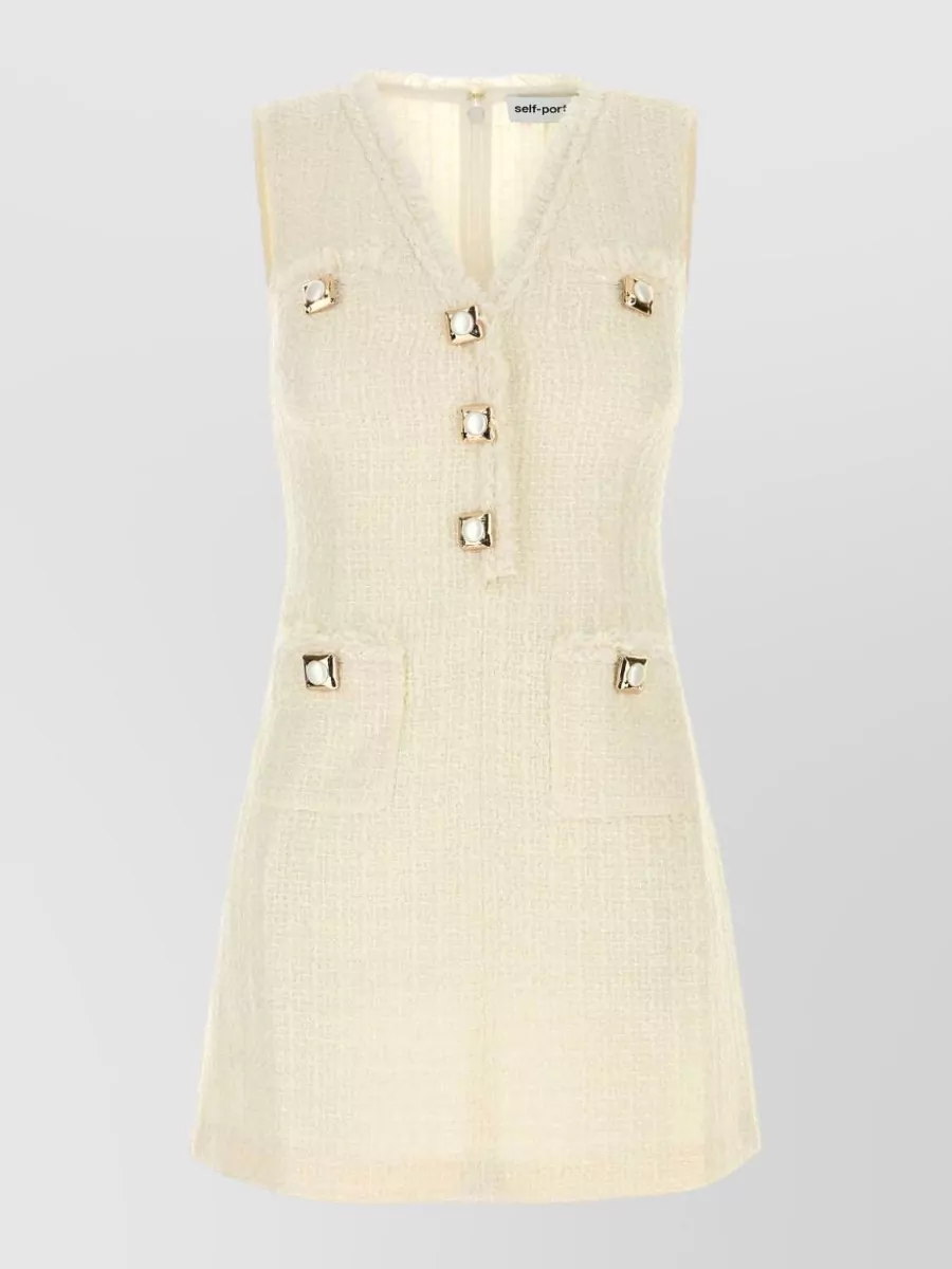 Self-Portrait Sleeveless Bouclé Mini Dress