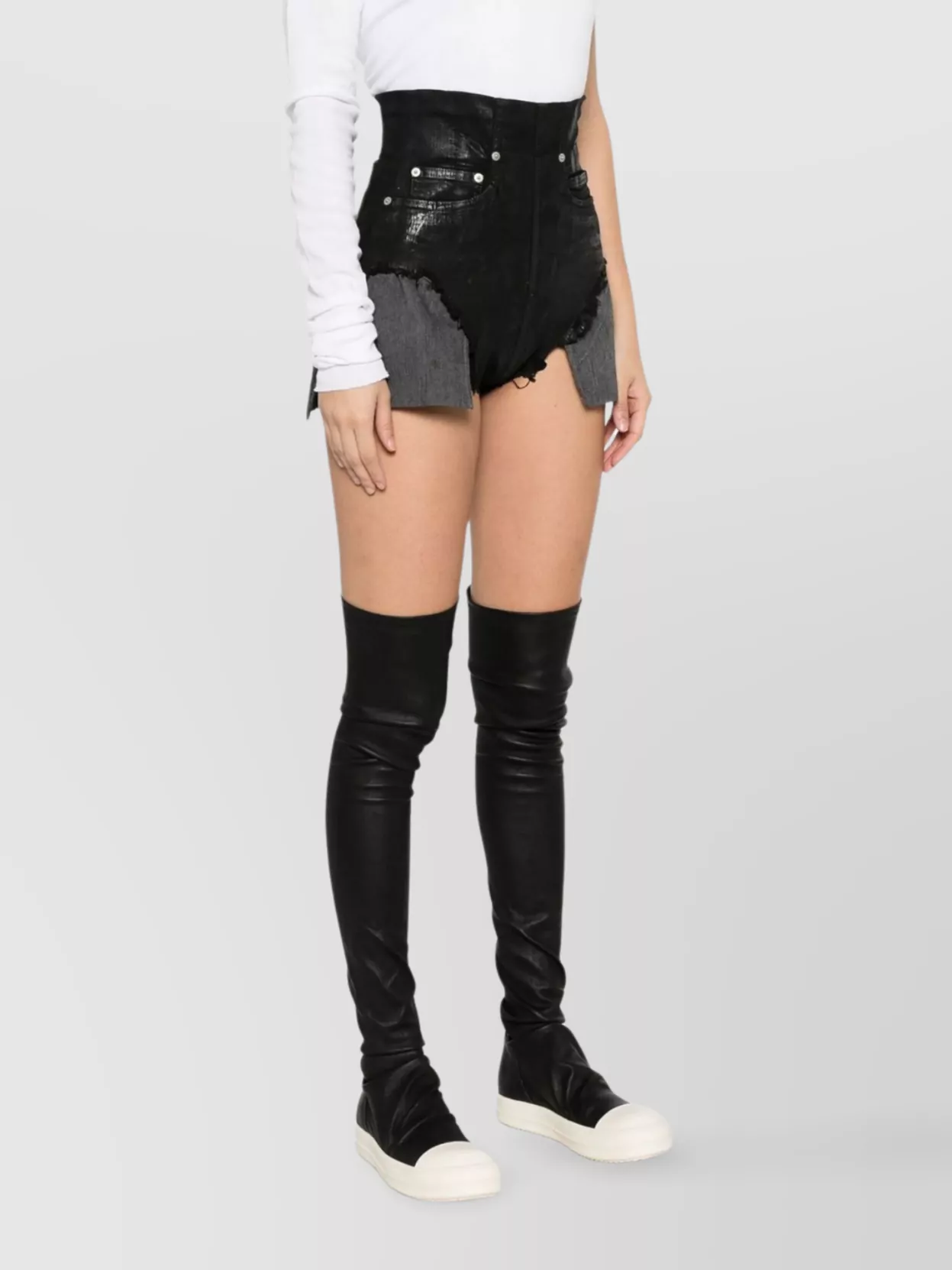 Rick Owens Drkshdw High Waist Denim Shorts With Contrast Panels