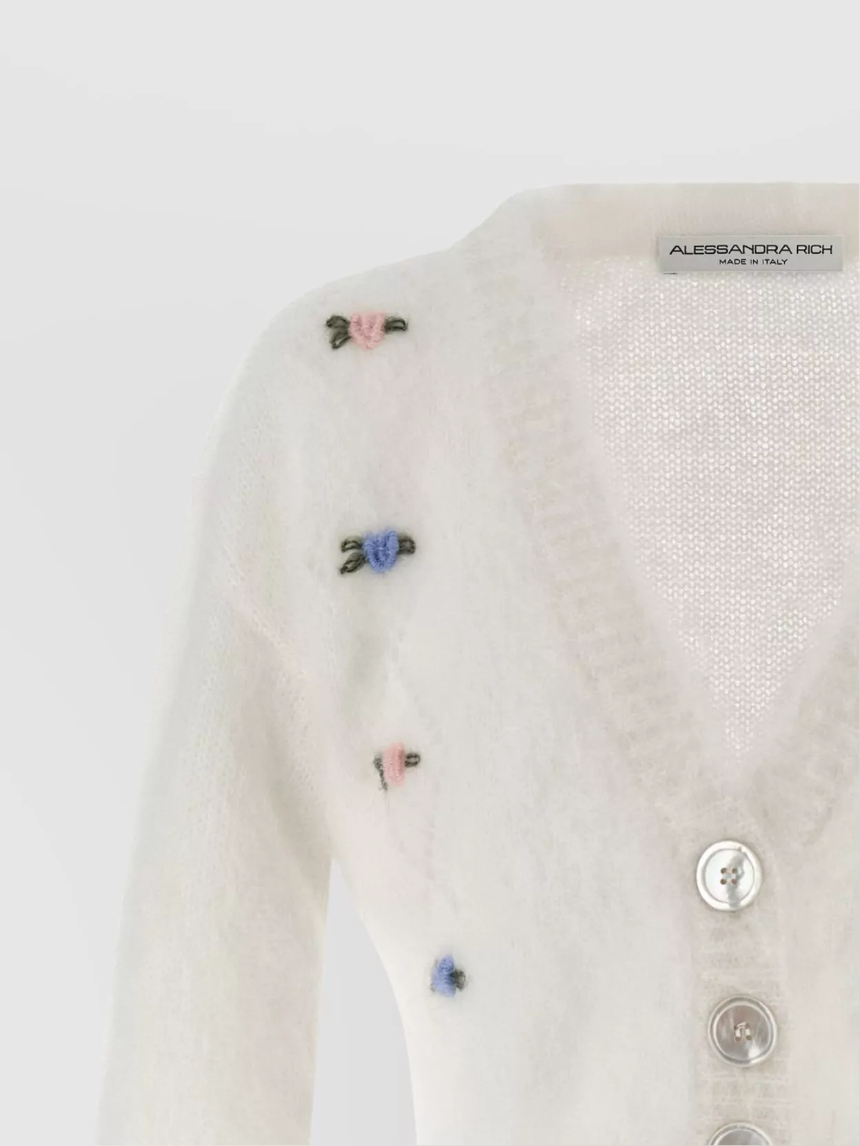 Alessandra Rich Cropped Mohair V-Neck Cardigan With Long Sleeves