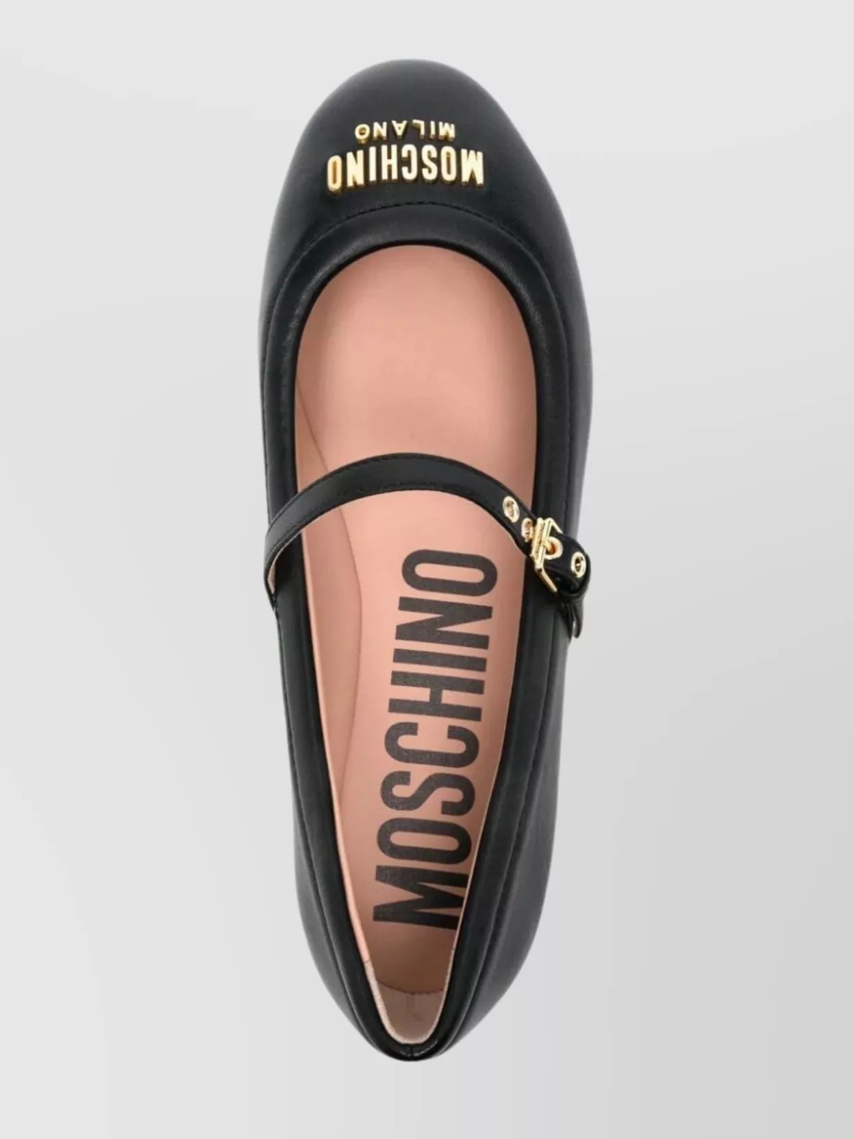 Moschino Logo Ballet Flats Leather Sole Round Toe