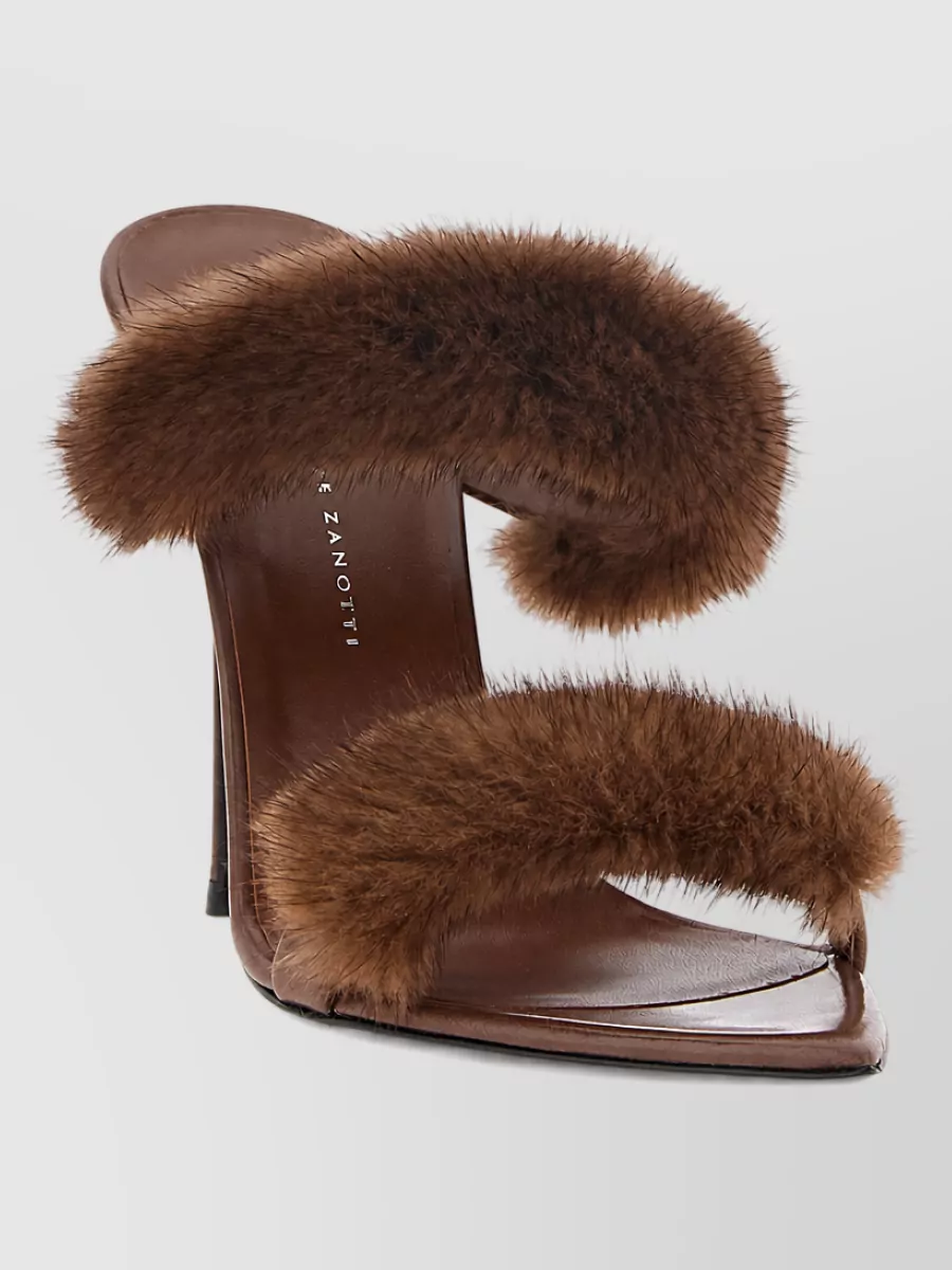 Giuseppe Zanotti leather fur-trim open-toe mules