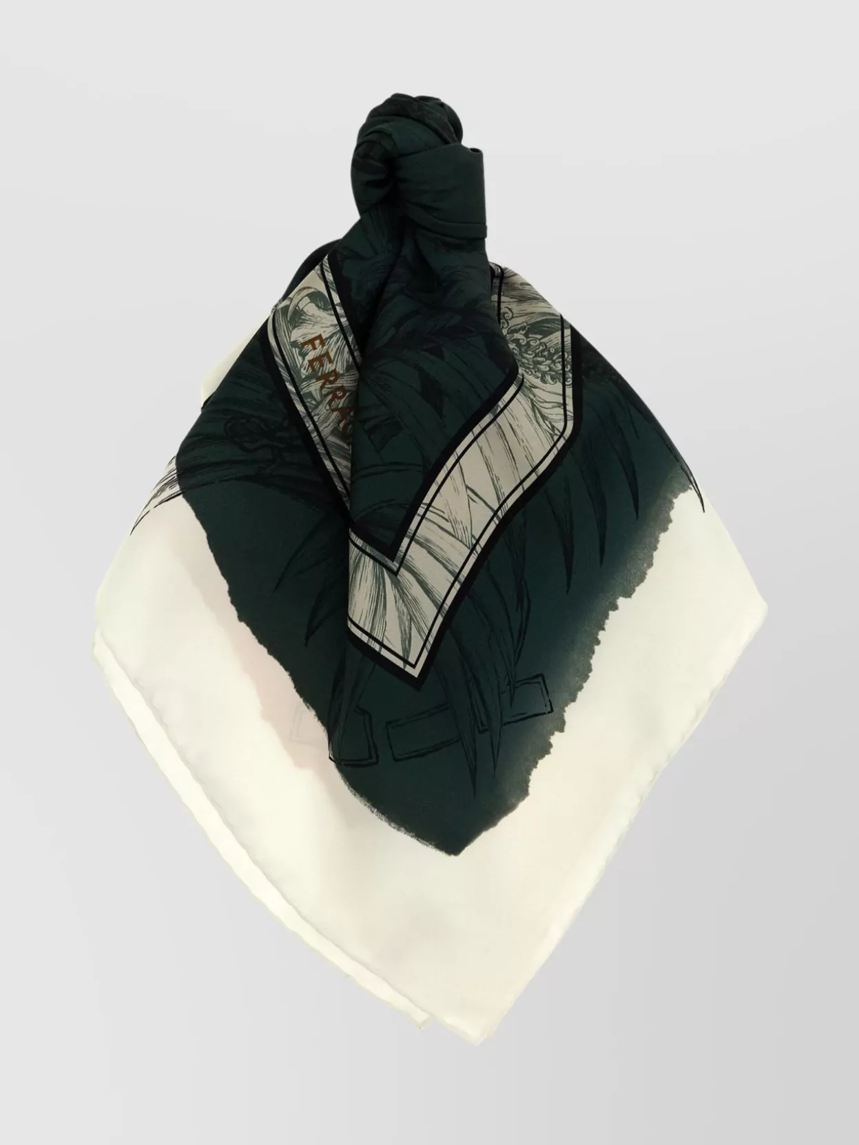 Ferragamo Lightweight Floral Print Square Scarf With Rolled Edges In Green