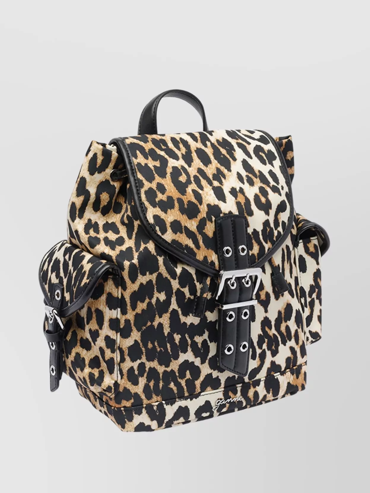 Ganni Magnetic Buckle Backpack Leopard Print
