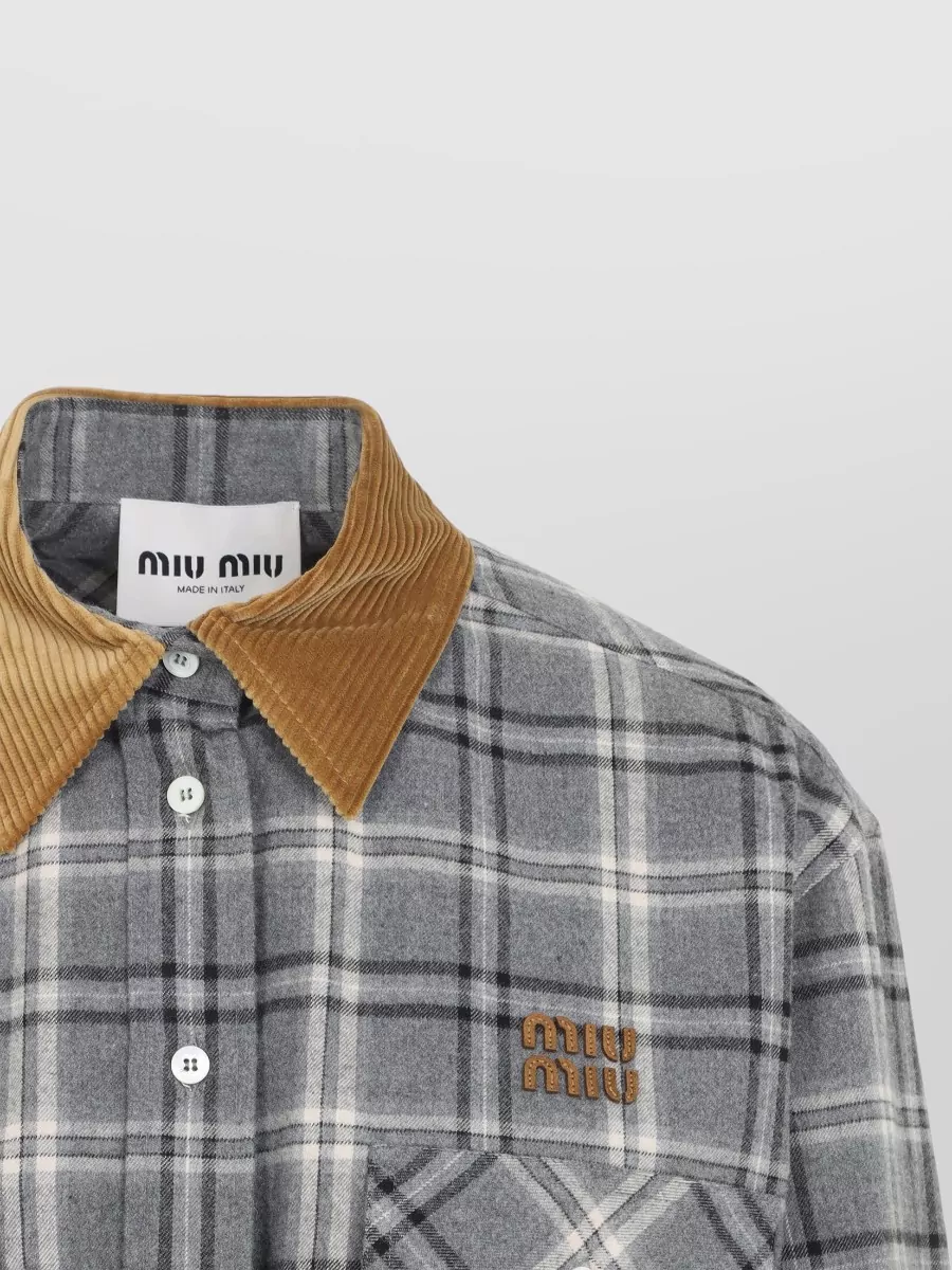 Miu Miu Dress Elasticated Waist Long Sleeves Checks Collar