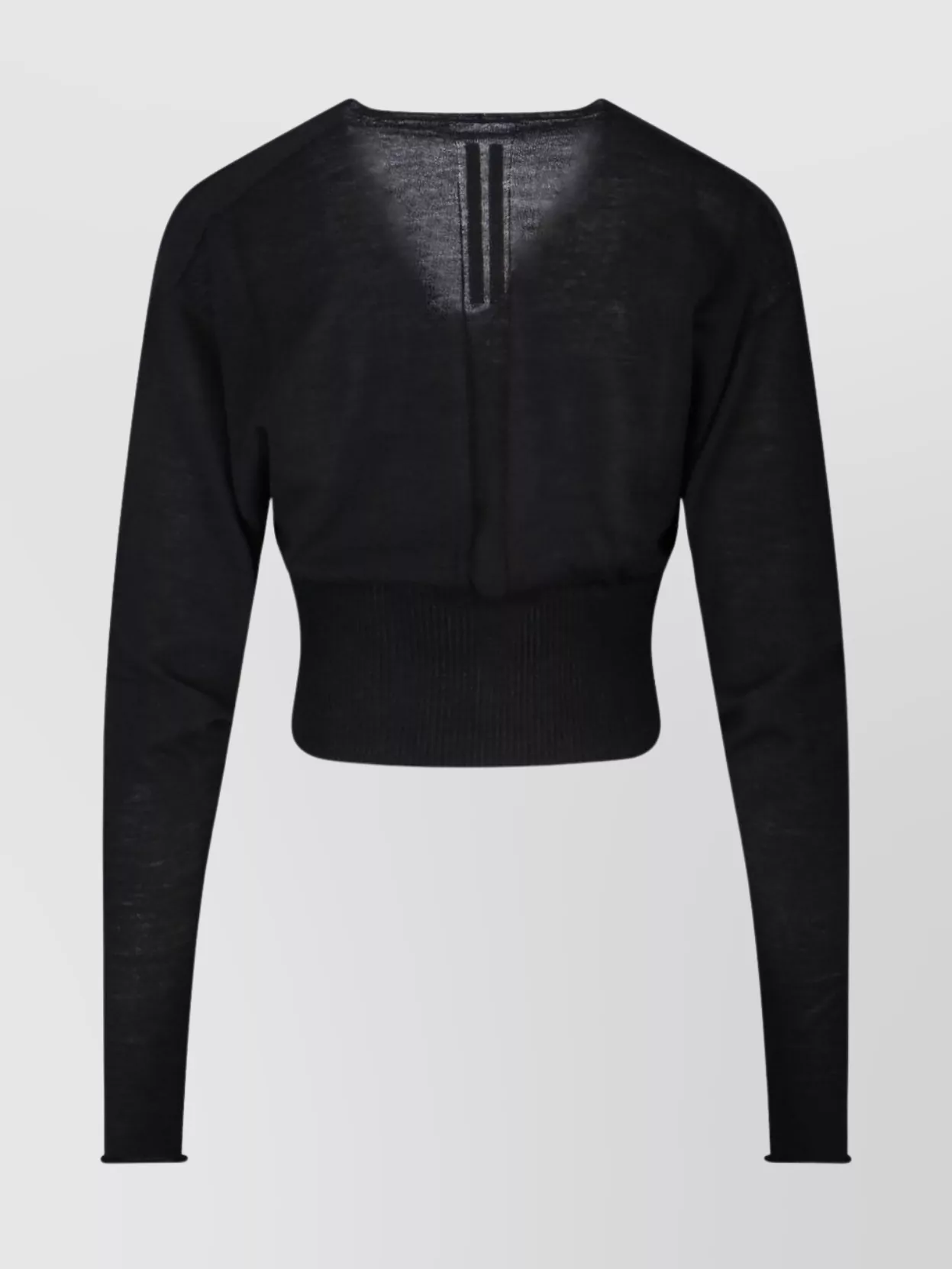 Rick Owens Cropped Long Sleeve Sheer Top V-neck In Black