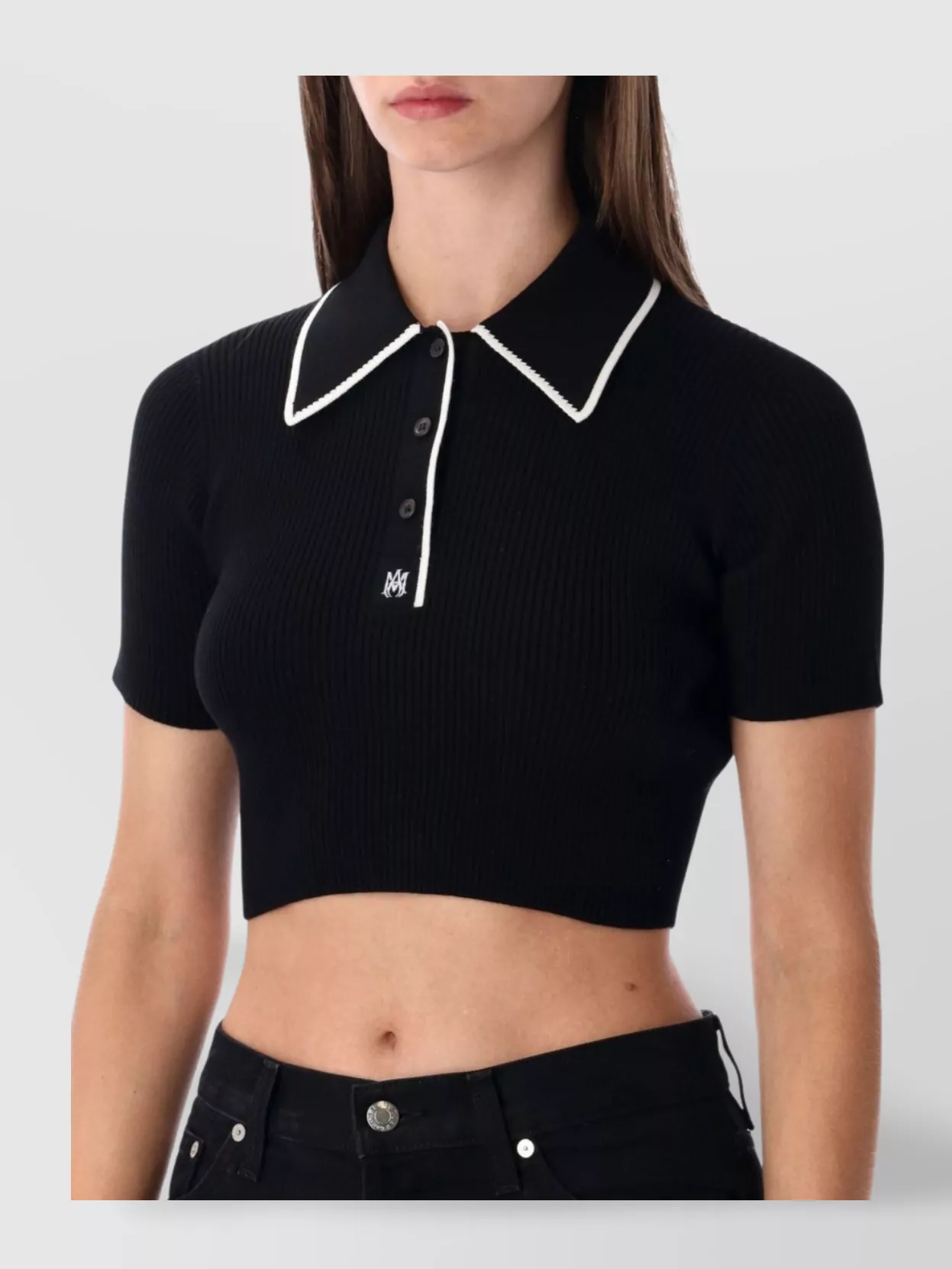 Amiri Cropped Polo Knit Top With Ribbed Texture