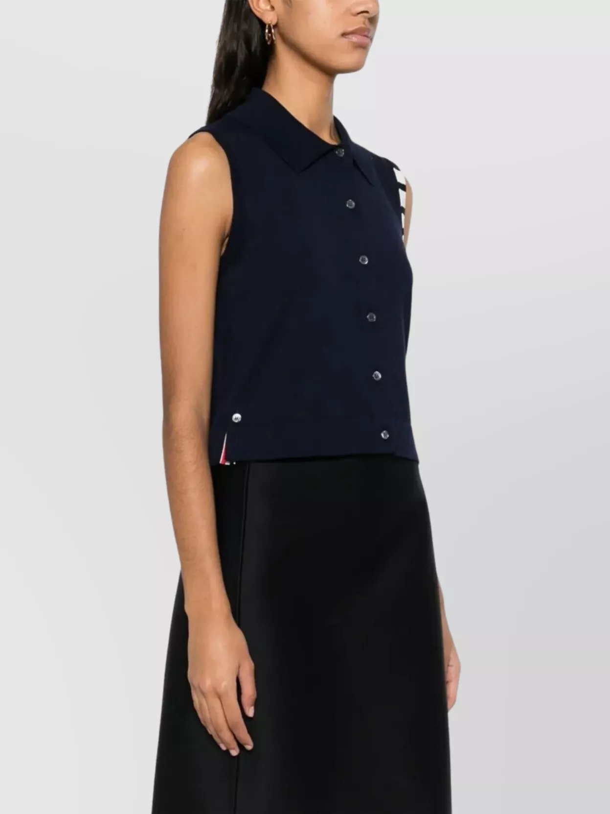 Thom Browne Sleeveless Cropped Buttondown With 4 Bar Stripe