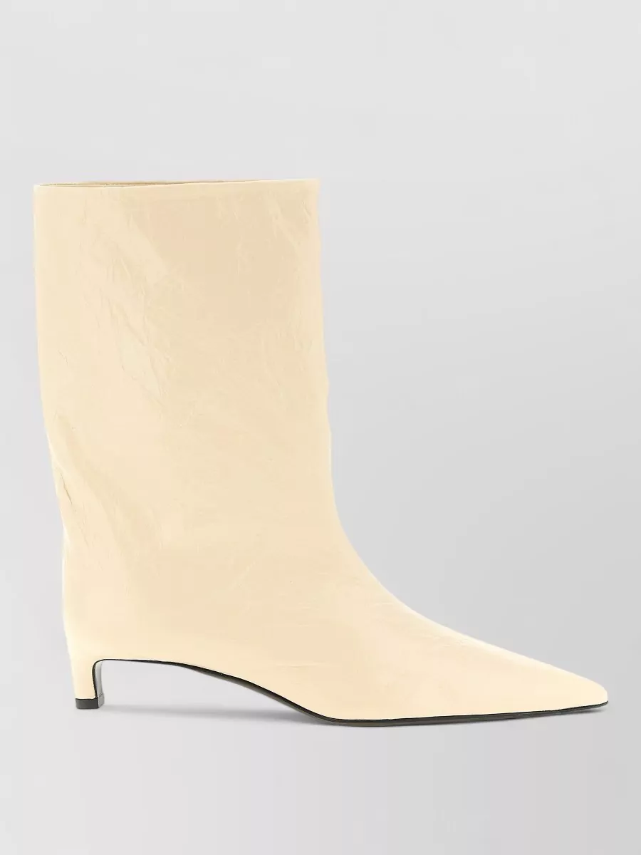 Jil Sander Craquelé Leather Mid Calf Ankle Boots