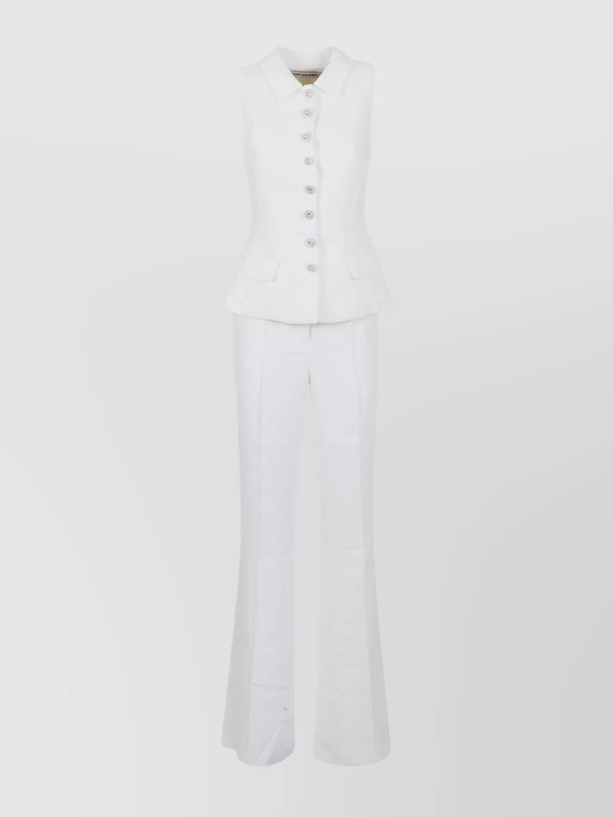 Self-portrait Crepe Jumpsuit Flared High-waisted Peplum Sleeveless In White