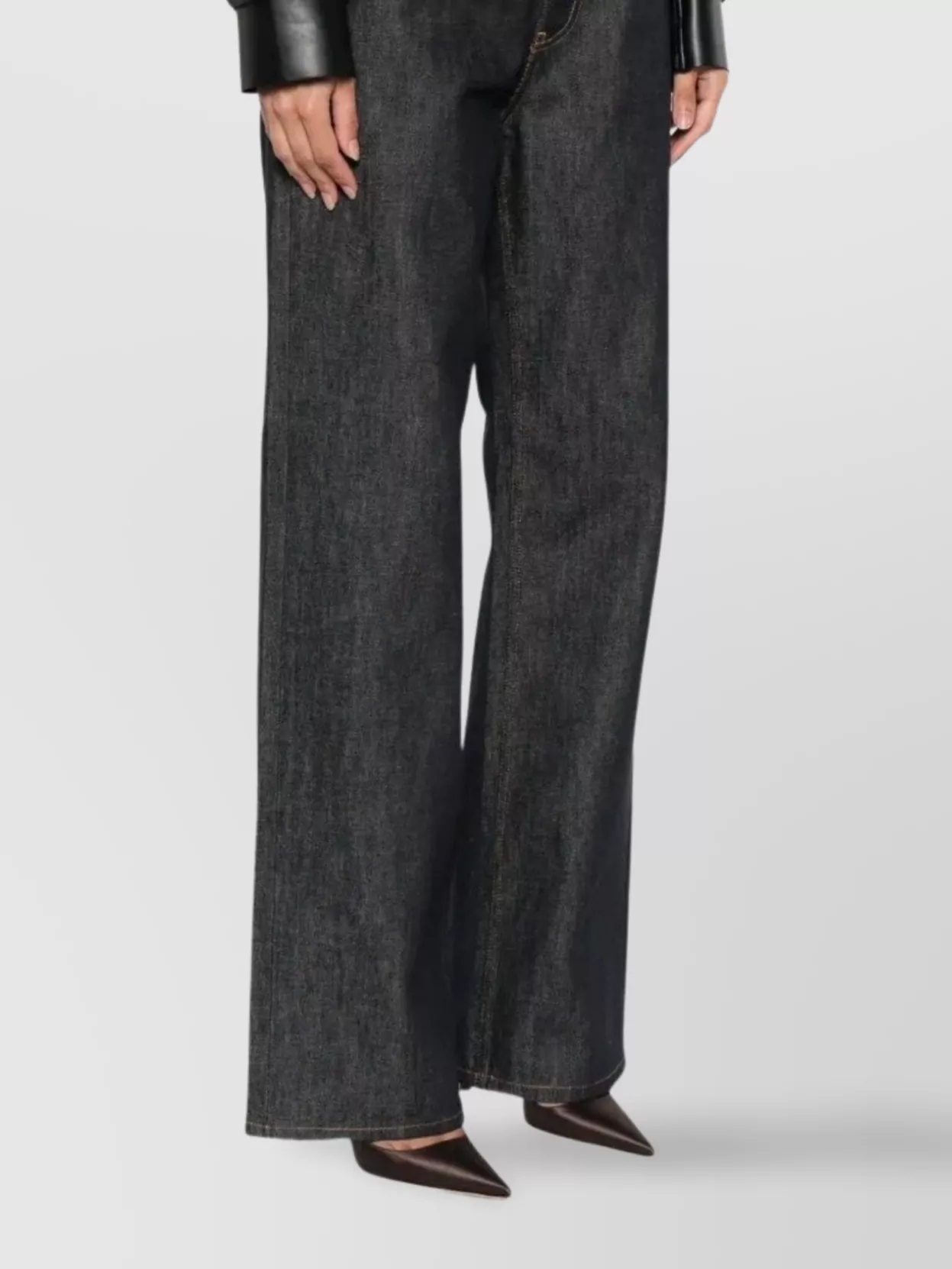 Stella Mccartney Leather Trim Wide-Leg Jeans