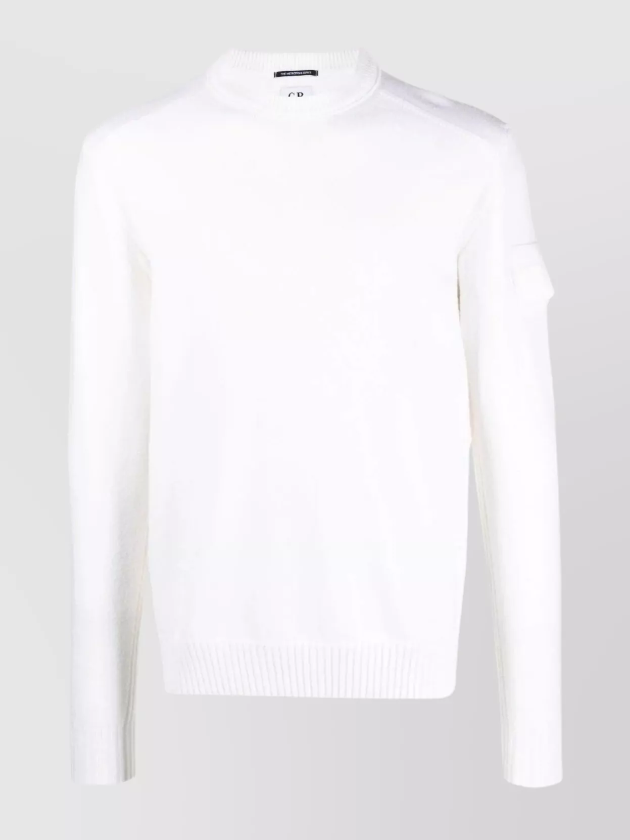 Shop C.p. Company City Crewneck Knit With Sleeve Pocket In White