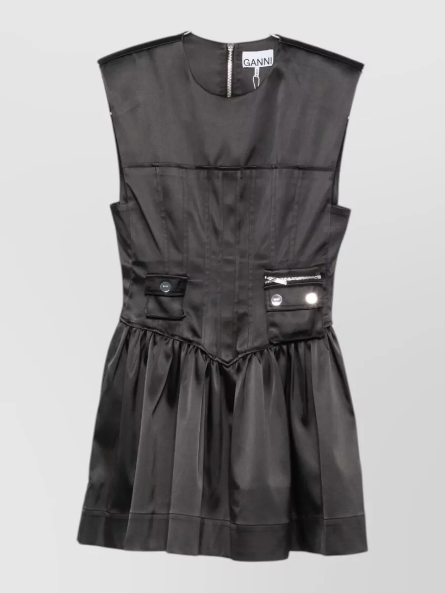 Ganni Sleeveless round neck corset mini dress